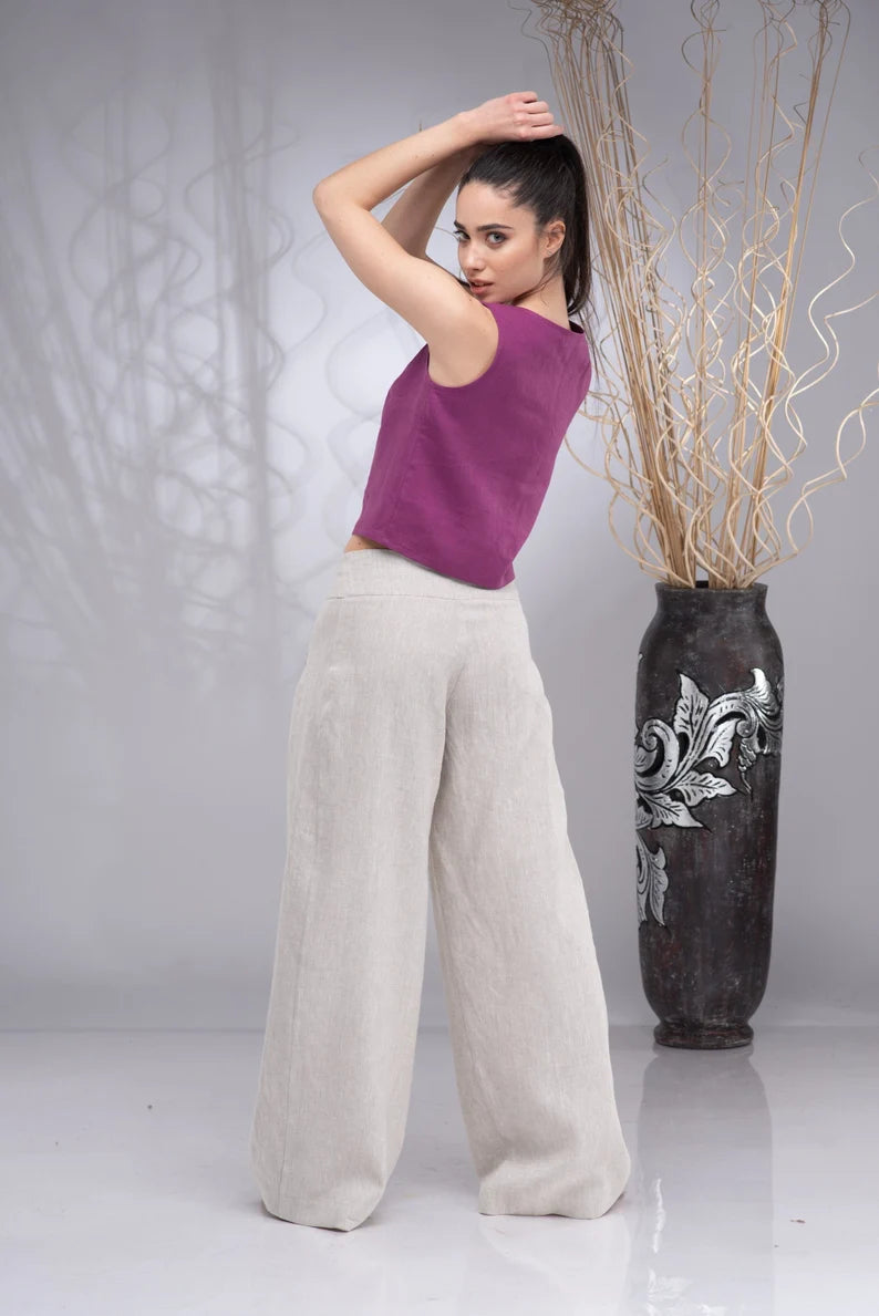 Linen Wide Leg Palazzo Summer Trousers-Danellys-2.webp