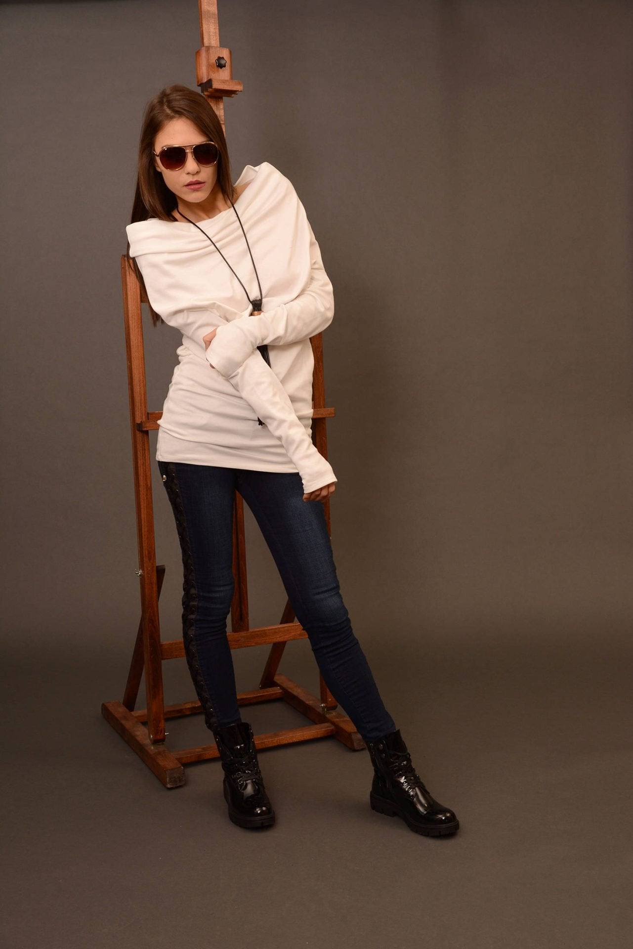 Knit Wool Asymmetrical Oversized Off Shoulder Sweater