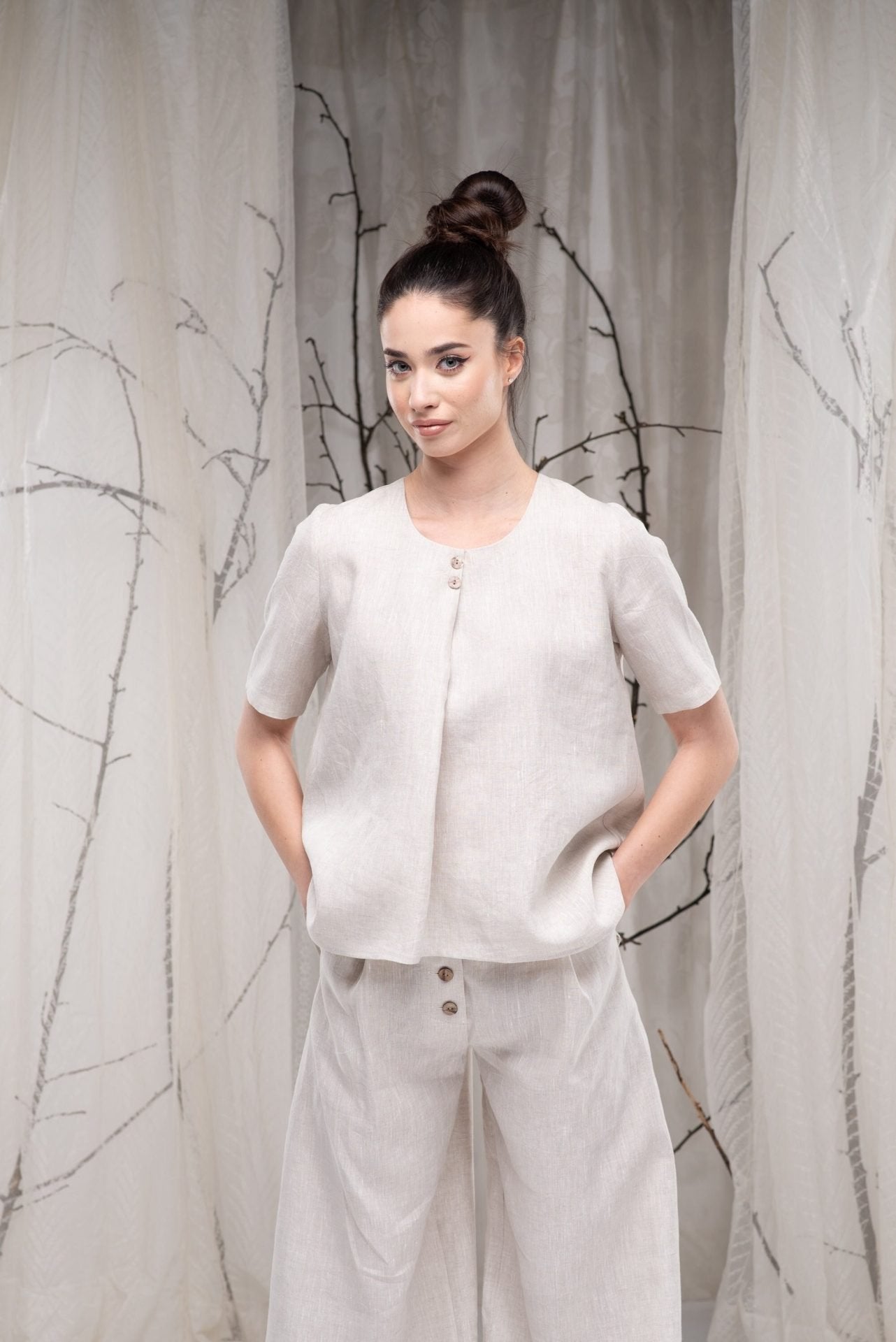 Linen Plus Size Short Sleeve A-line Summer Blouse