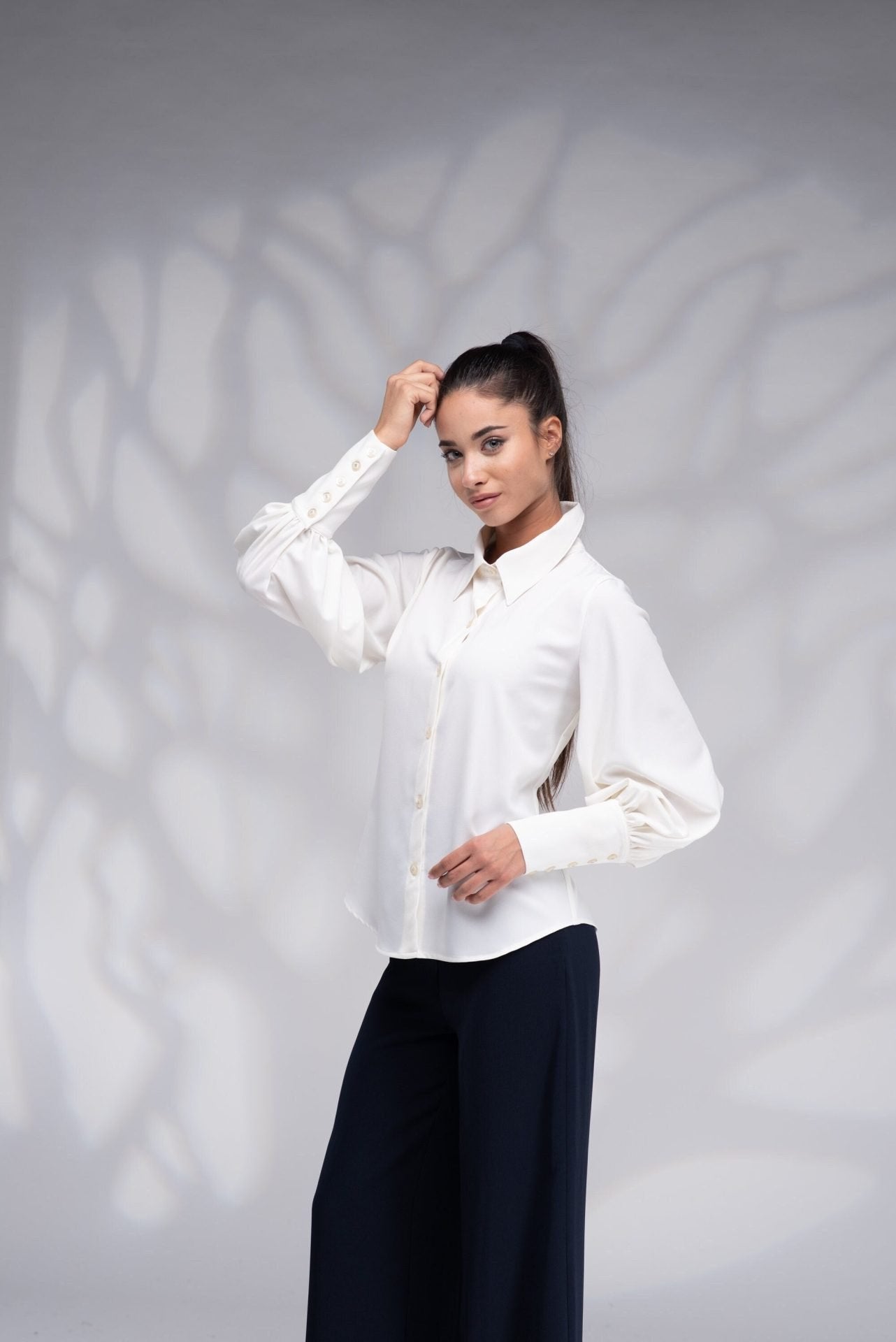 Victorian Button up Collared Blouse with Balloon Sleeves
