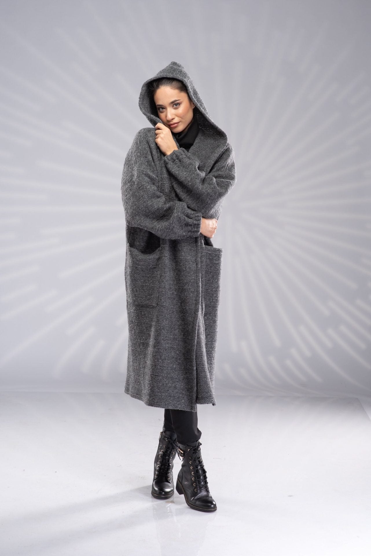 Wool Sweater Coat Long Hooded Cardigan Sweater