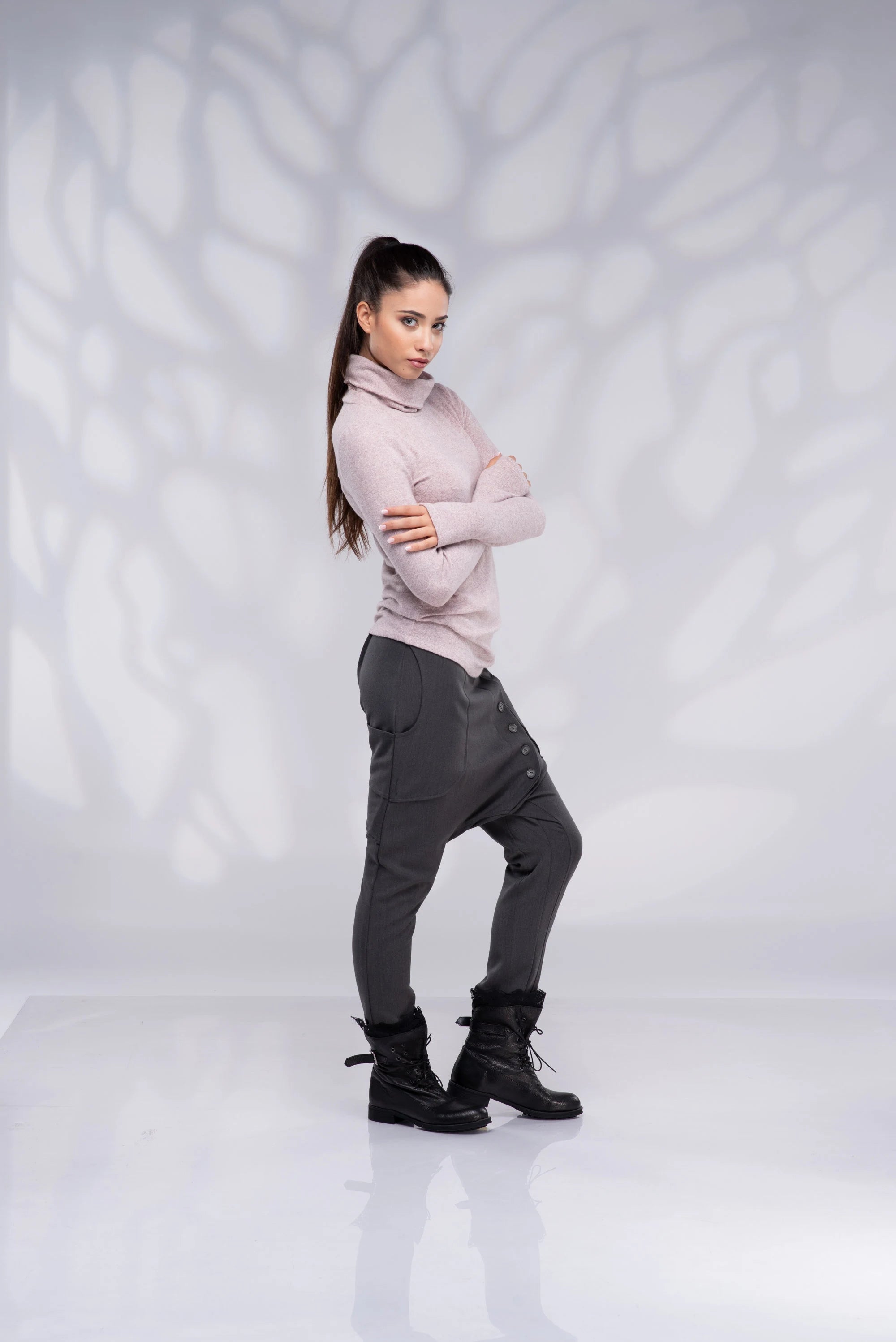 Pearl Pink Turtleneck Blouse with Long Sleeves-Danellys-2.webp