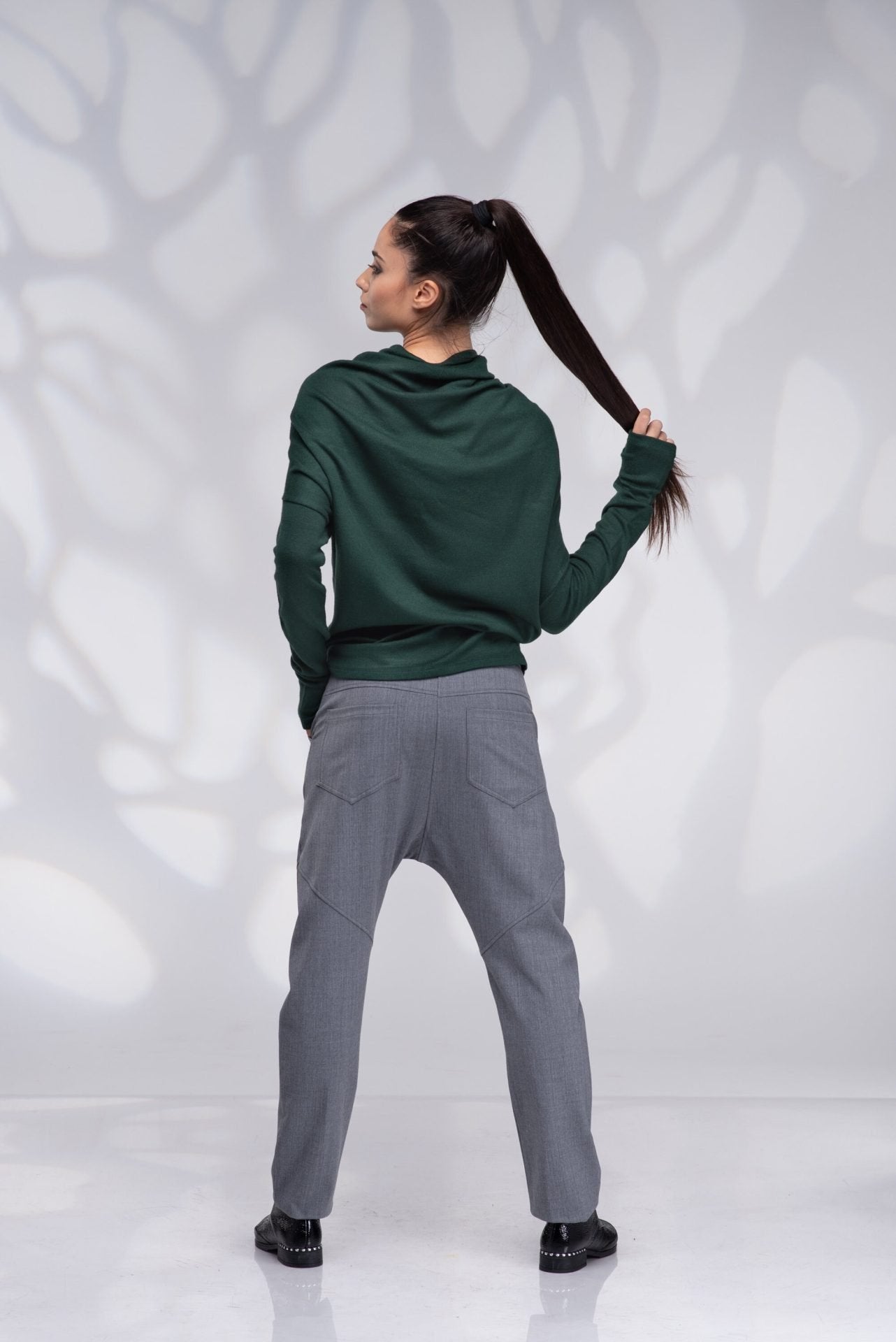 Gray Wool Harem Drop Crotch Baggy Trousers
