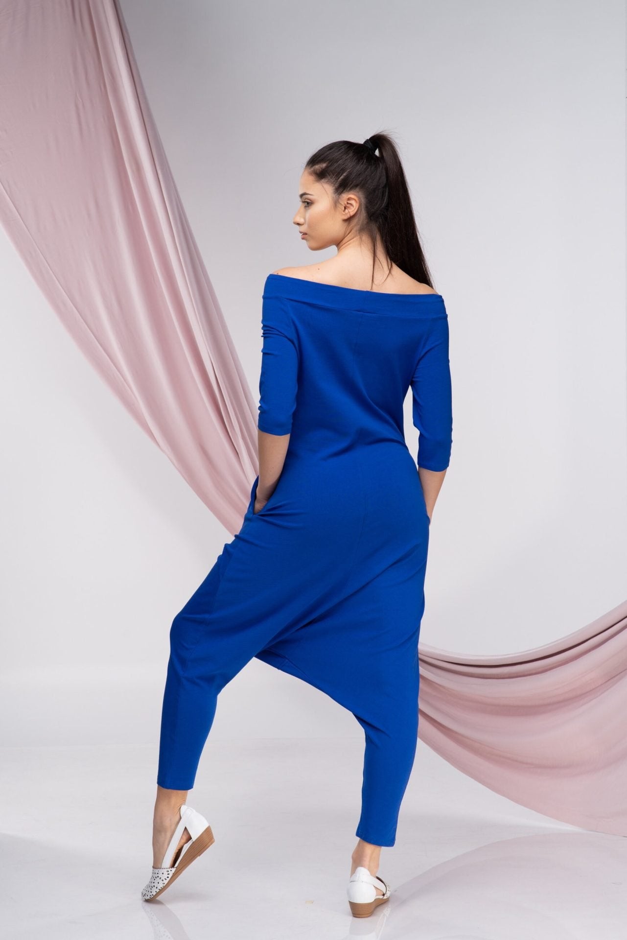Blue Plus Size Harem Jumpsuit
