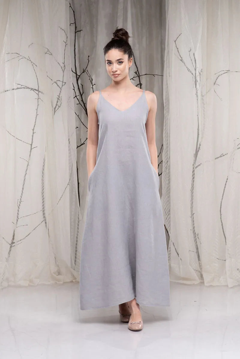 Long Linen Slip Strappy Maxi Dress-Danellys.webp