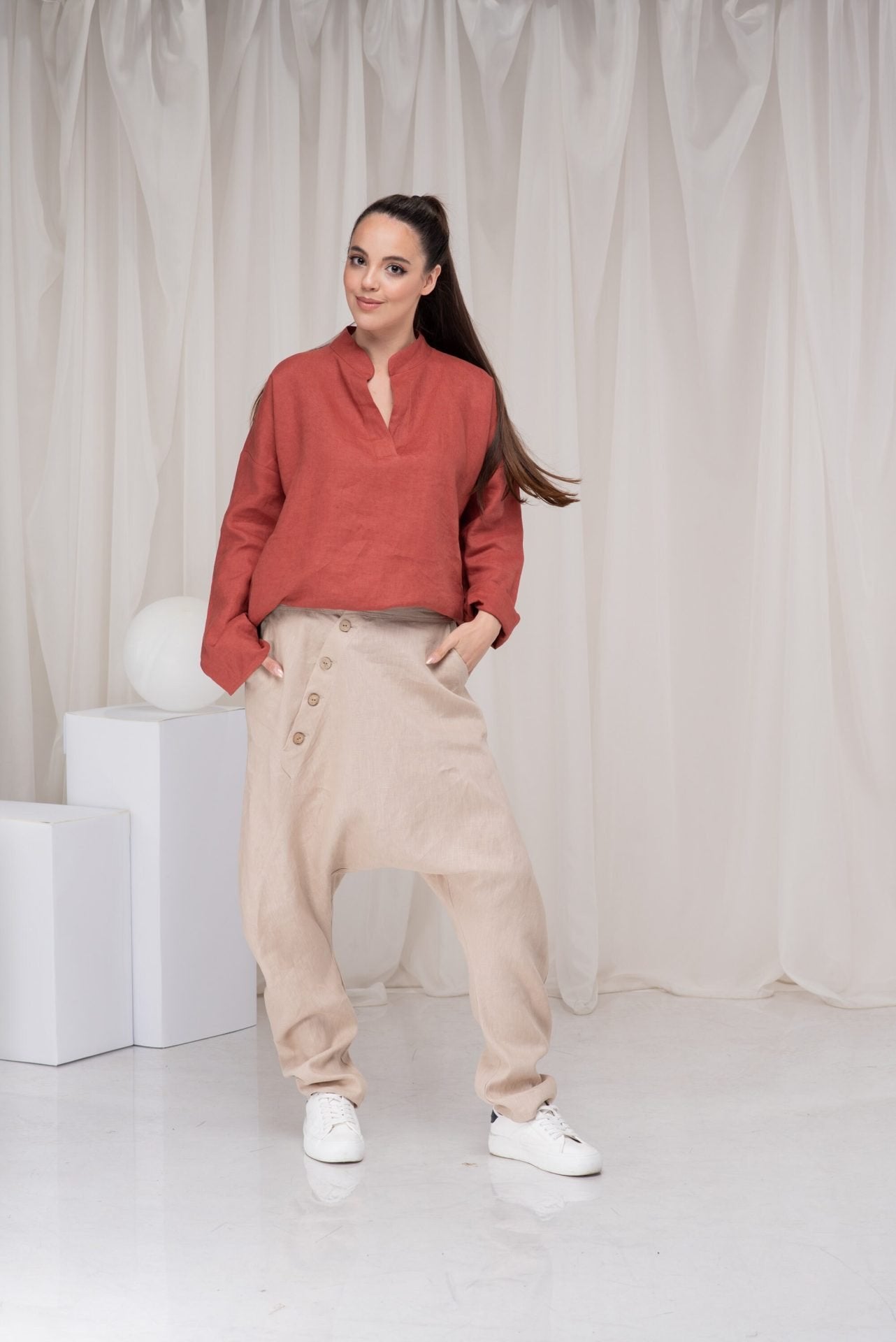 Linen Harem Baggy Unisex Summer Casual Trousers