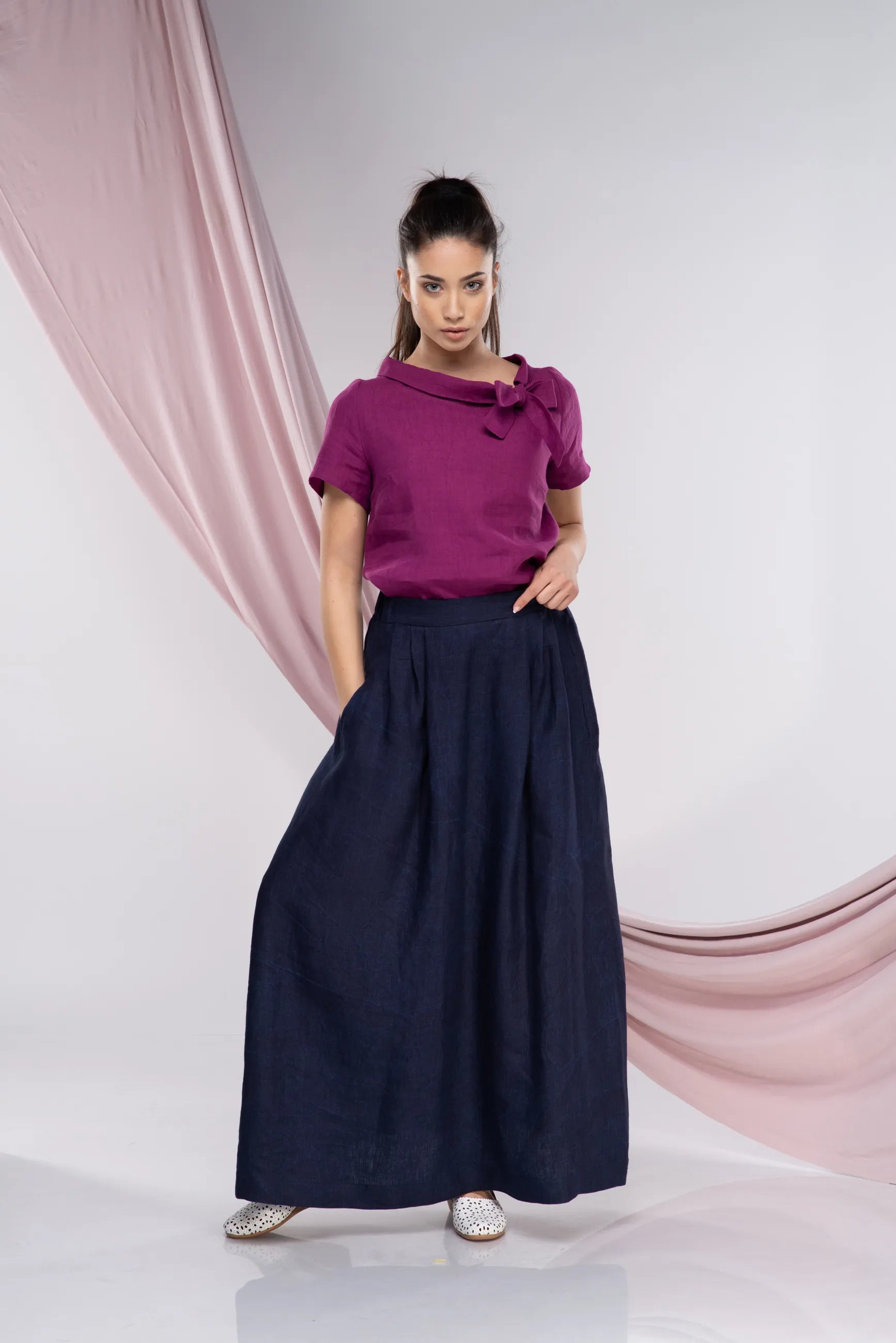 Purple Linen Short Sleeve Elegant Top-Danellys-8.webp