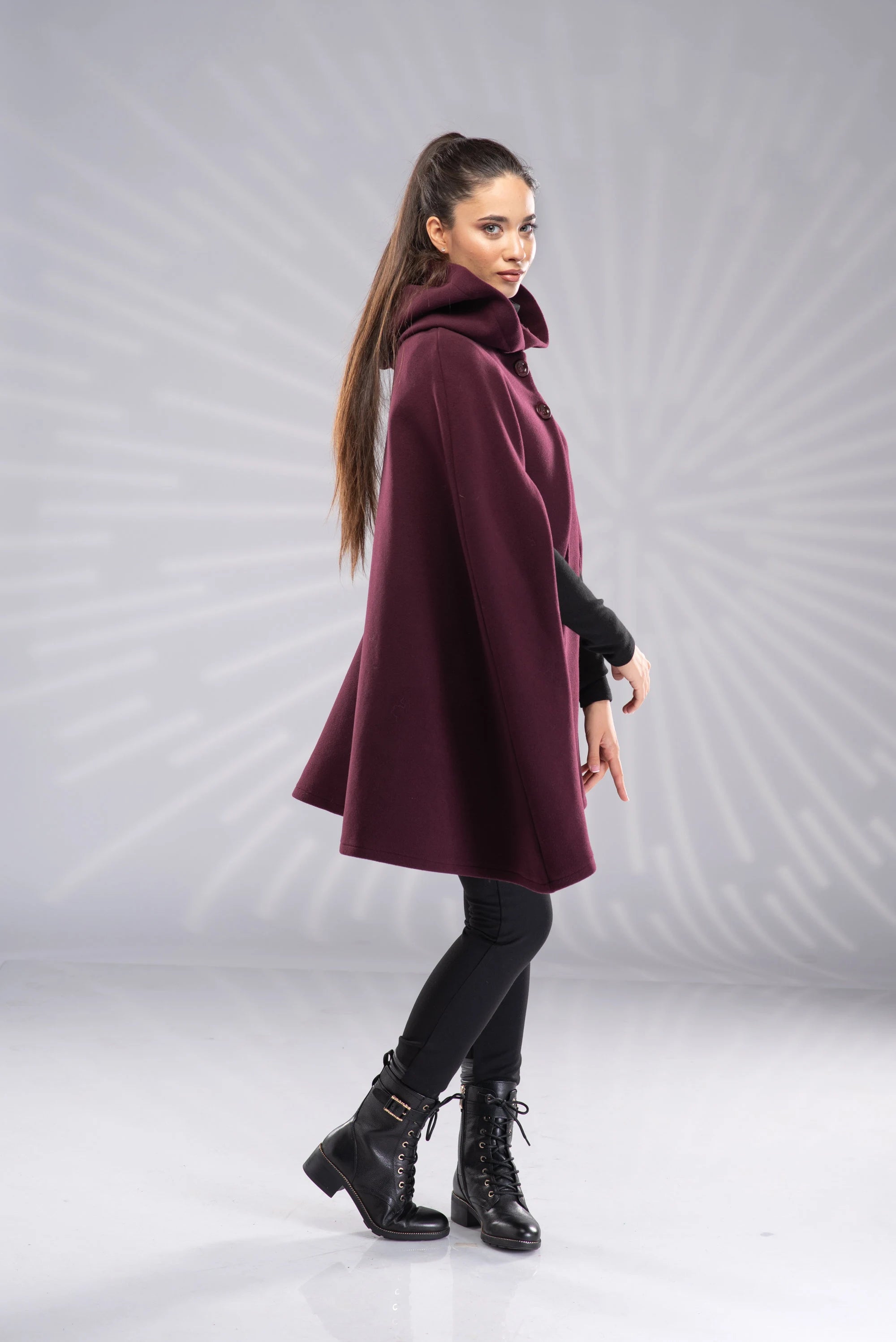 Wool Hooded Cape Coat Winter Short Cloak Wool Poncho-Danellys.webp