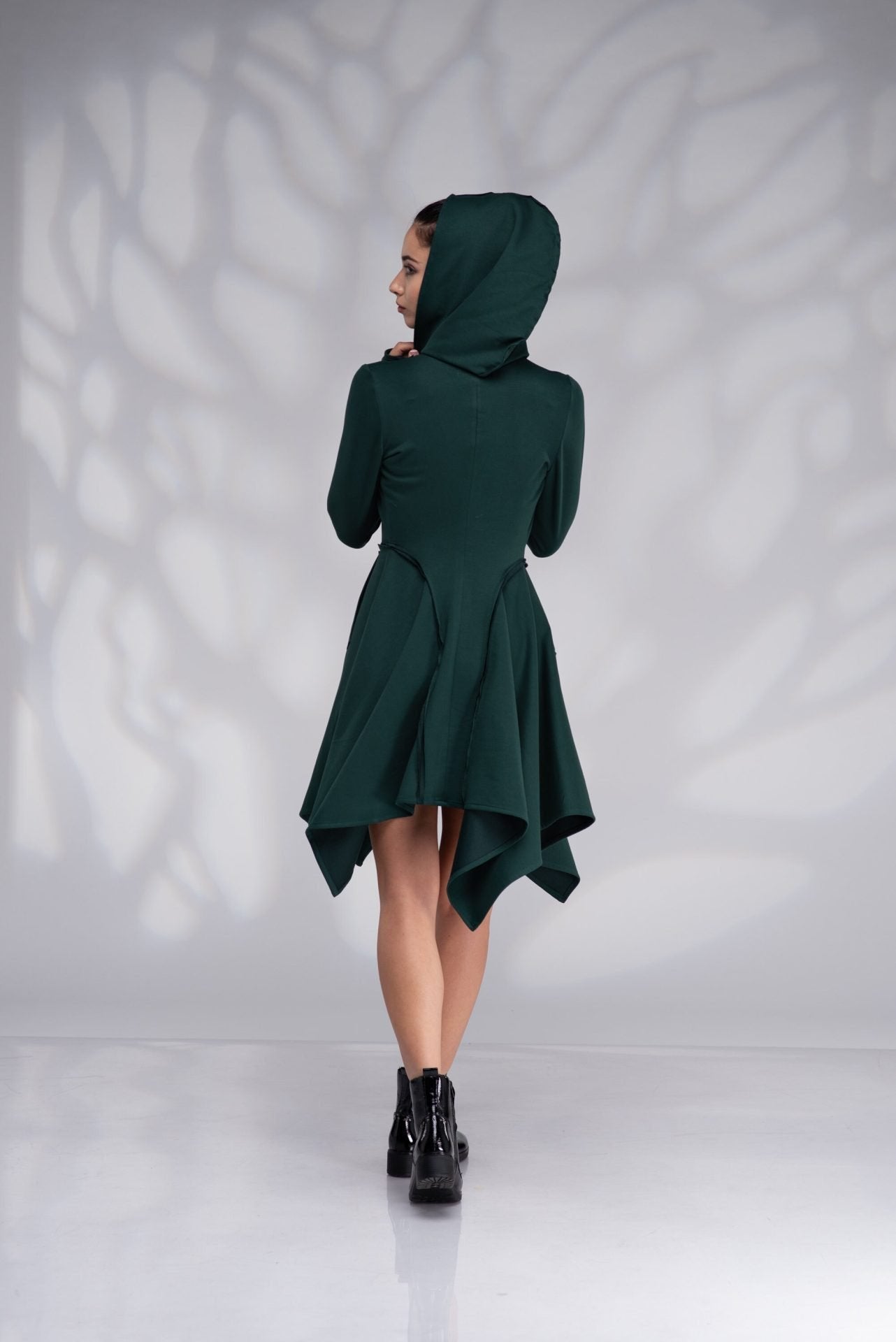 Winter Gothic Asymmetrical Hoodie Dress with Thumb Holes