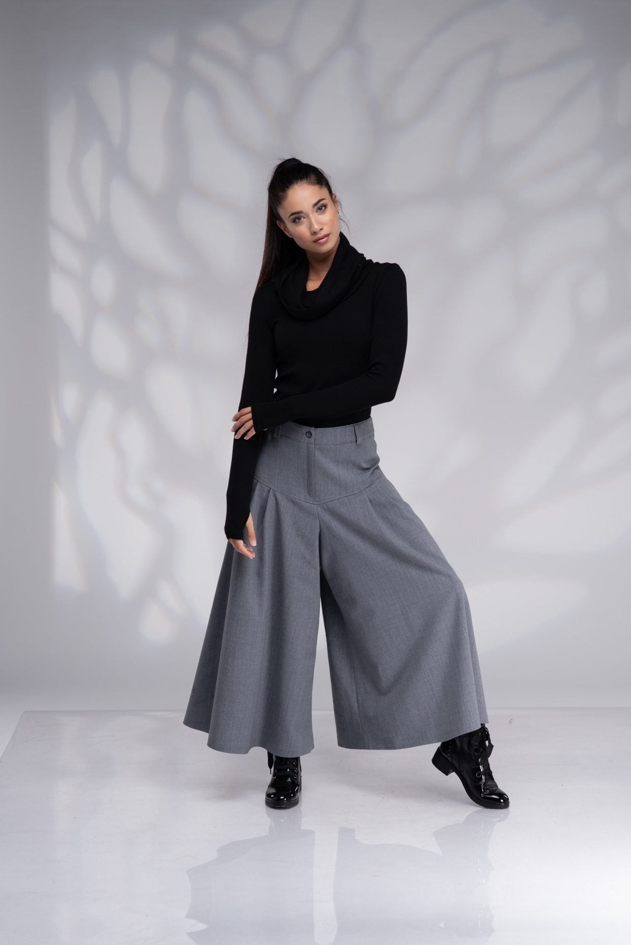 Black Wide Leg Wool Palazzo Winter Culottes