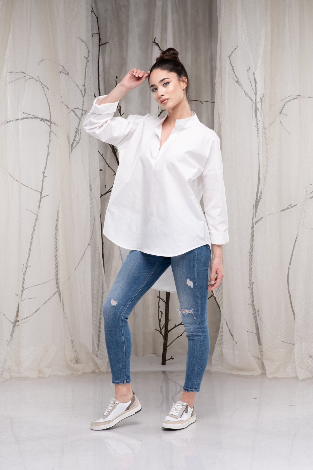 White Cotton Minimalist Asymmetrical Loose Tunic Shirt
