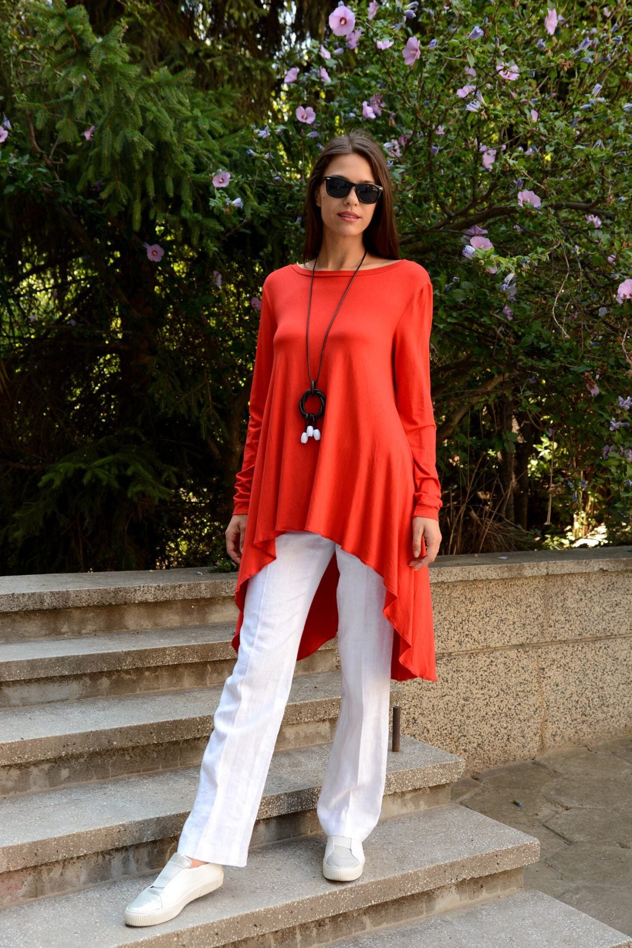 Oversized White Loose Long Sleeve White Tunic Top