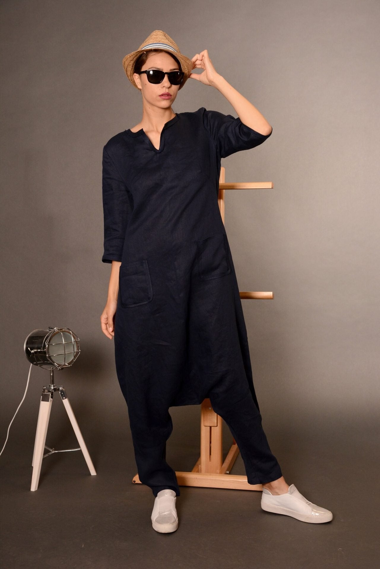 Harem Linen Oversized Wide Leg Romper