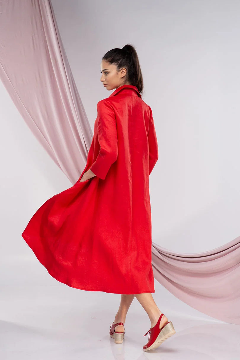 Red Linen Plus Size Evening Dress