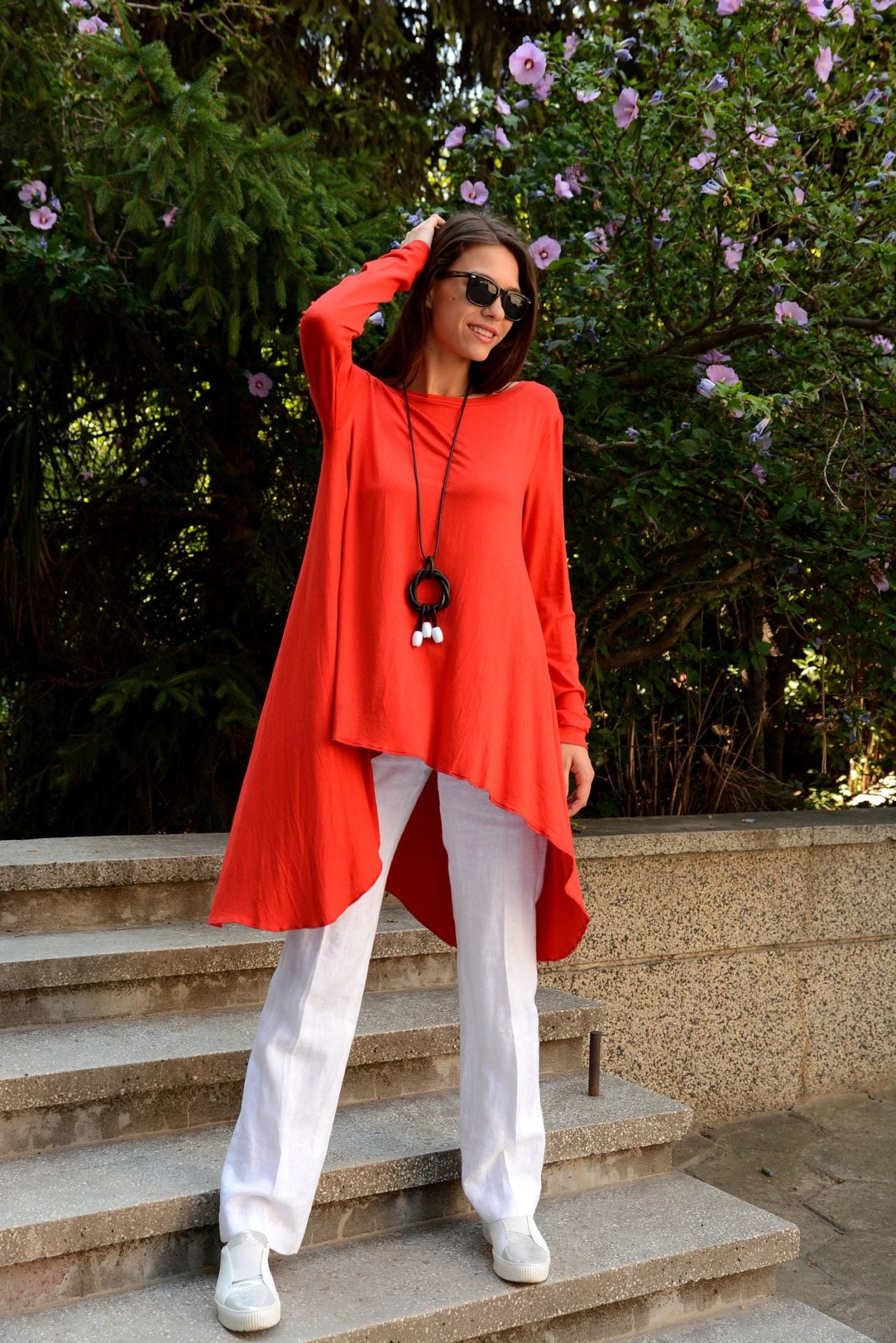 Oversized White Loose Long Sleeve White Tunic Top