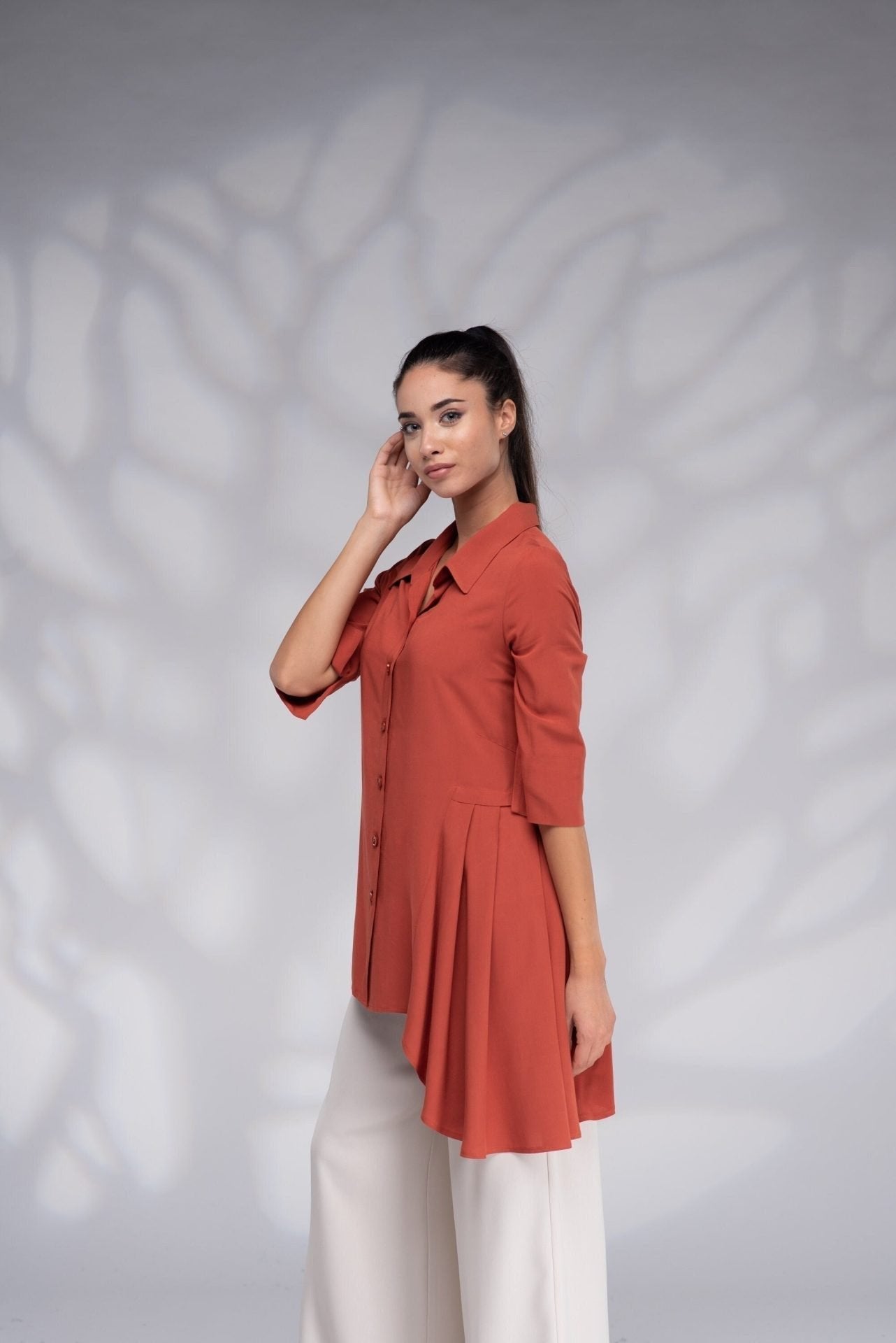 Plus Size Asymmetrical Burnt Orange Elegant Summer Tunic Top