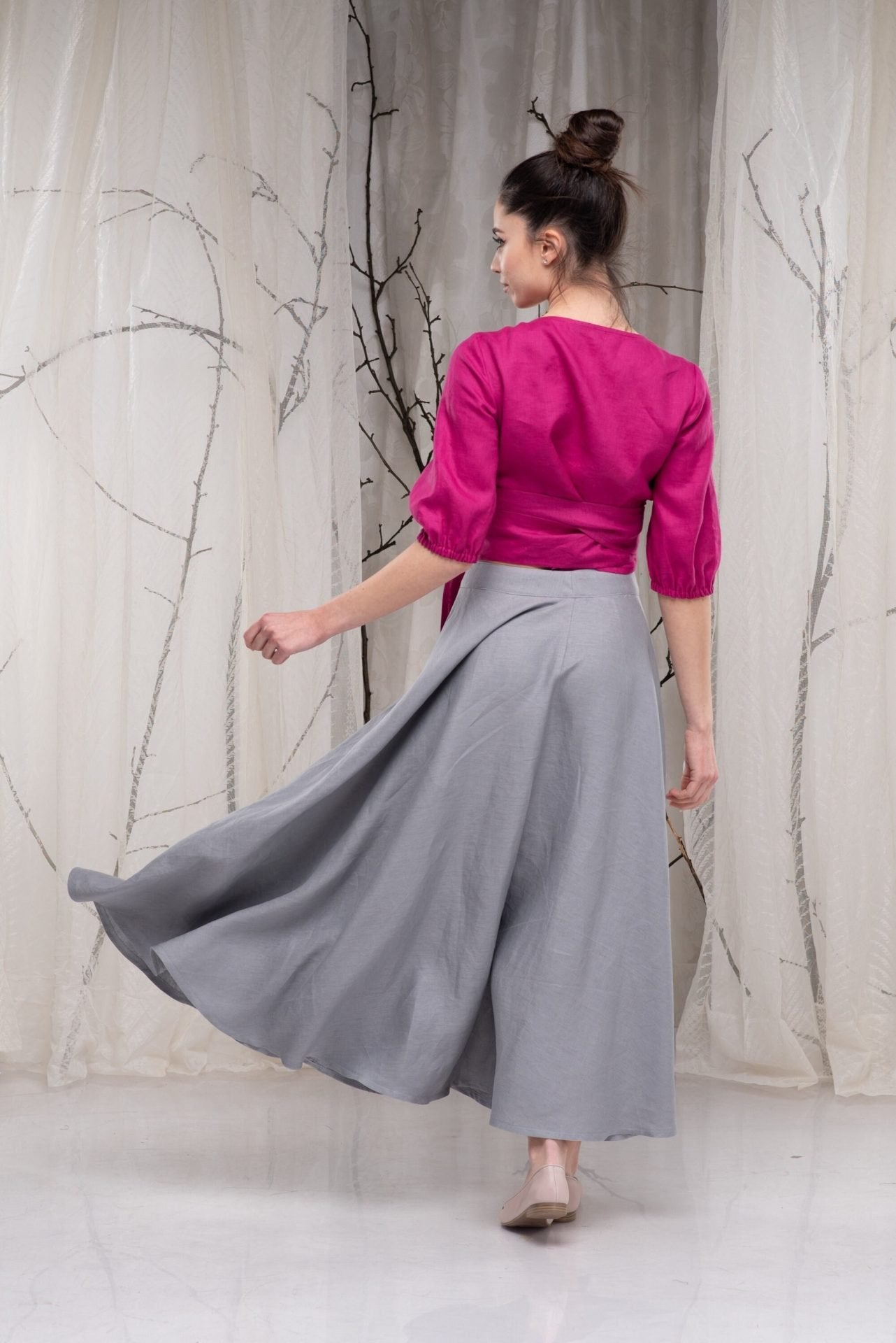 Linen Full Circle Flared Plus Size Long Skirt with Pockets