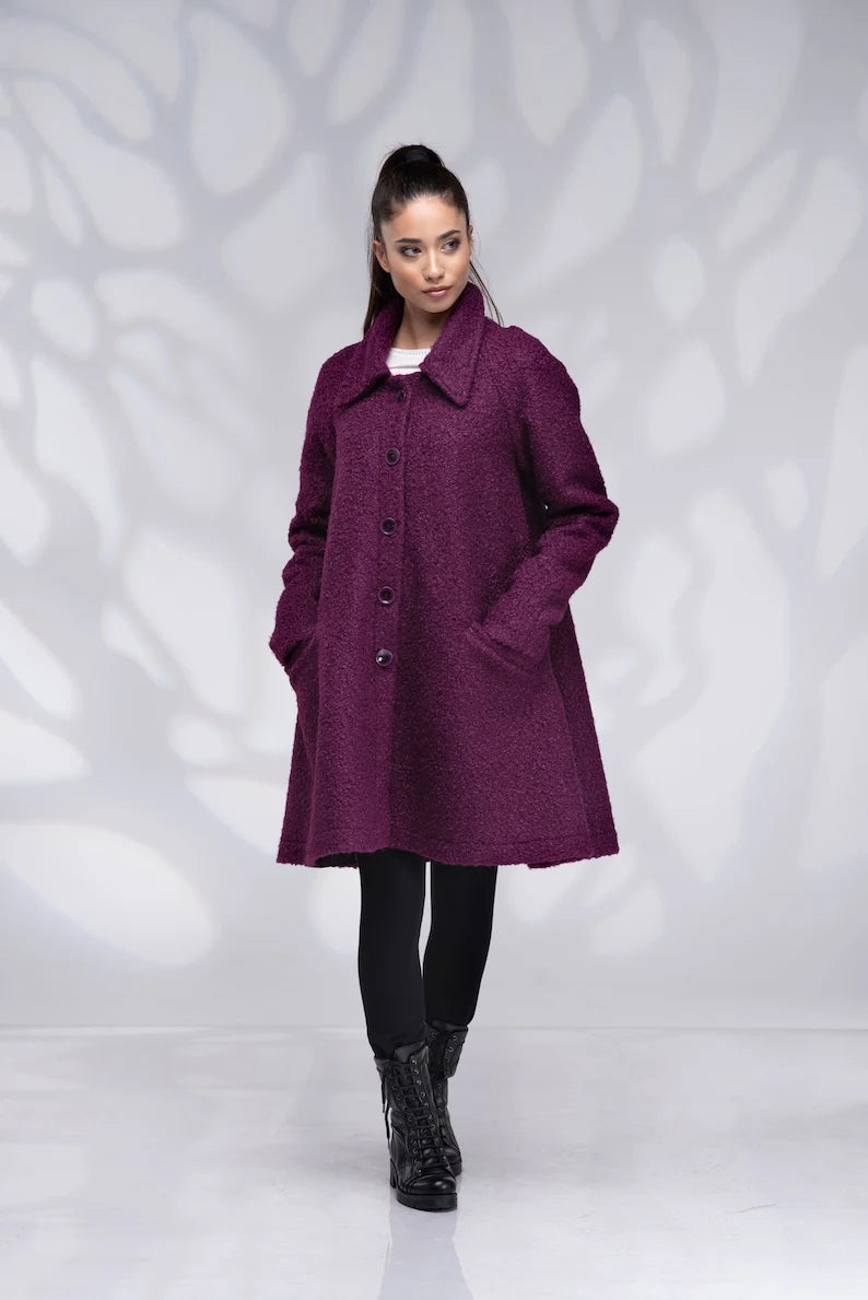 Red Winter Wool Swing Coat A-line 1950s Coat