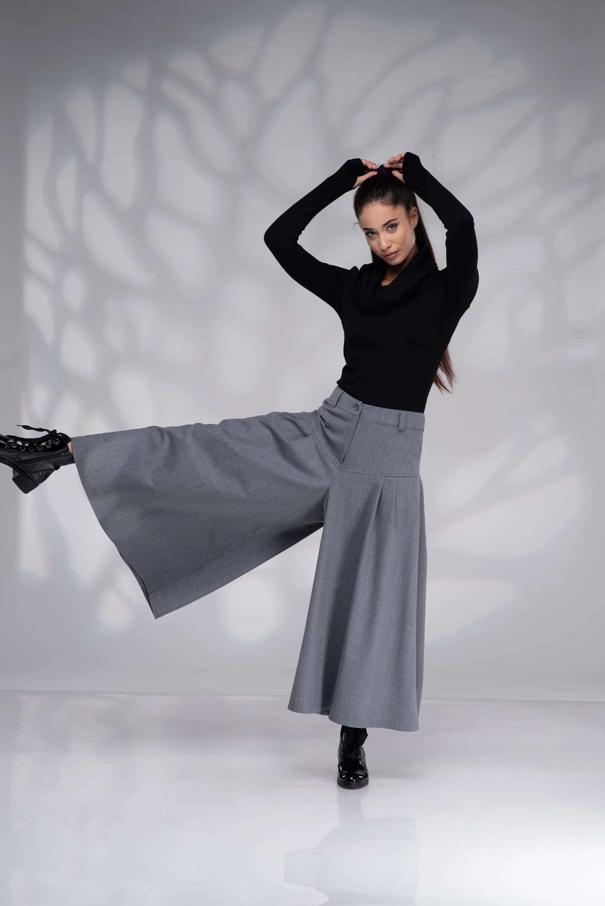 Gray Wool Winter Wide Leg Palazzo Culottes-Danellys.webp