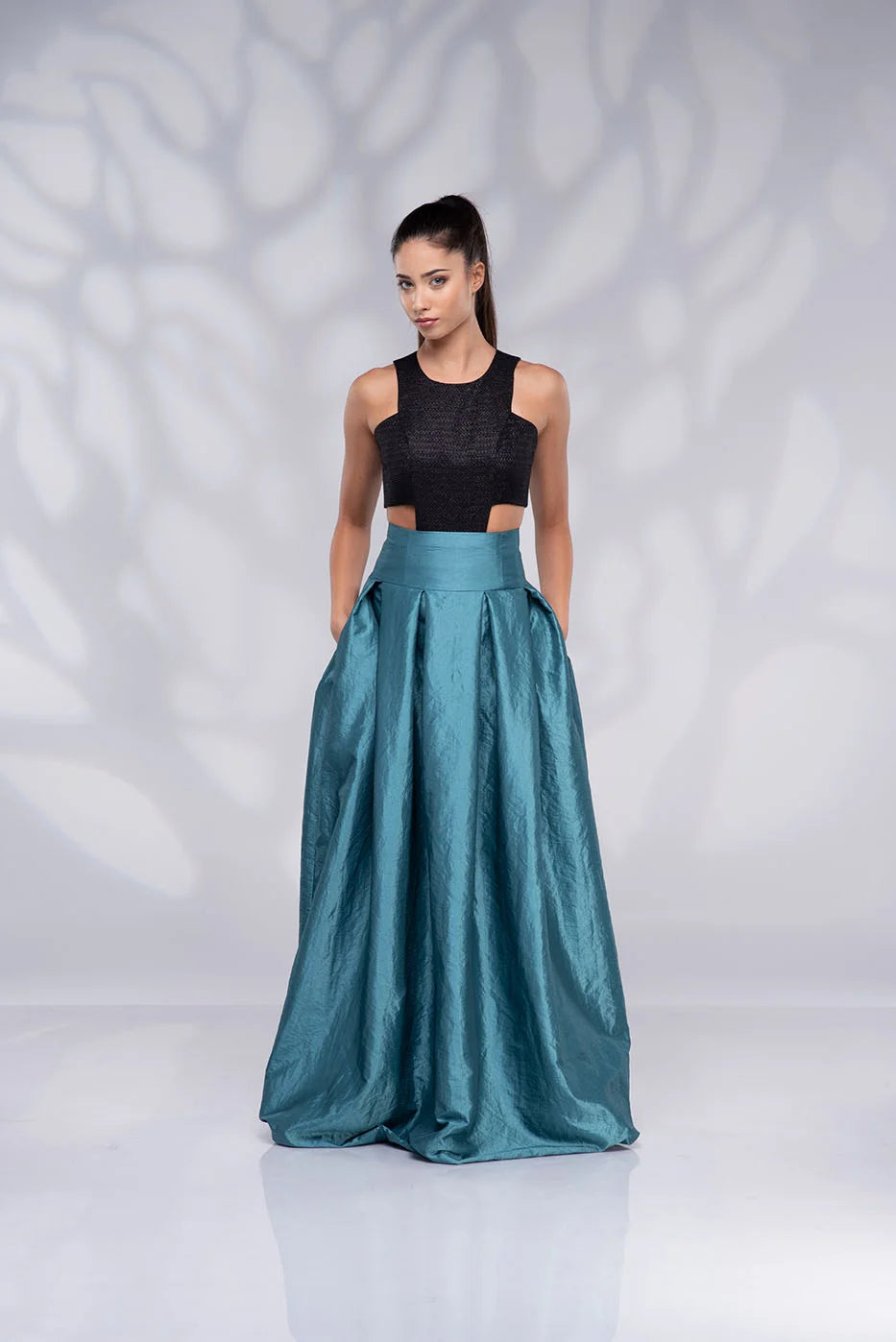 Long Teal Blue Taffeta Skirt - Formal High Waisted