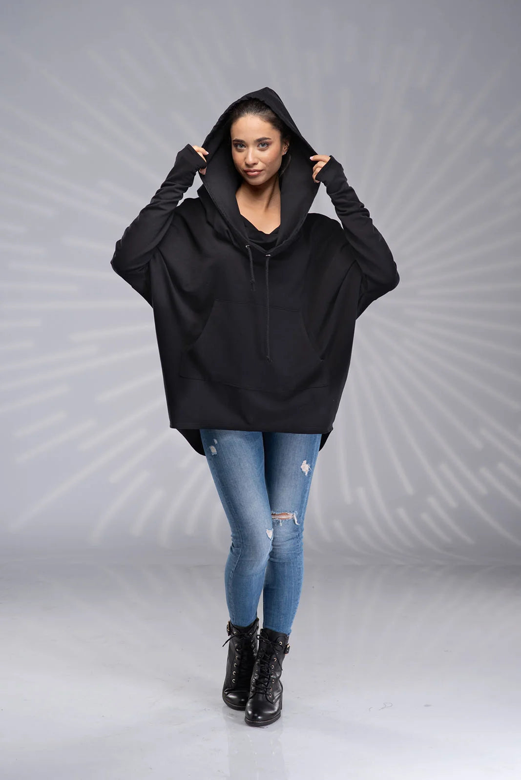 Green Tunic Sweatshirt - Loose Cowl Neck Hoodie