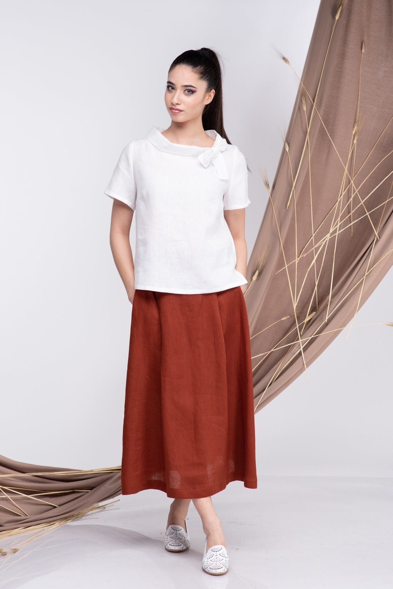 White Linen Short Sleeve Top