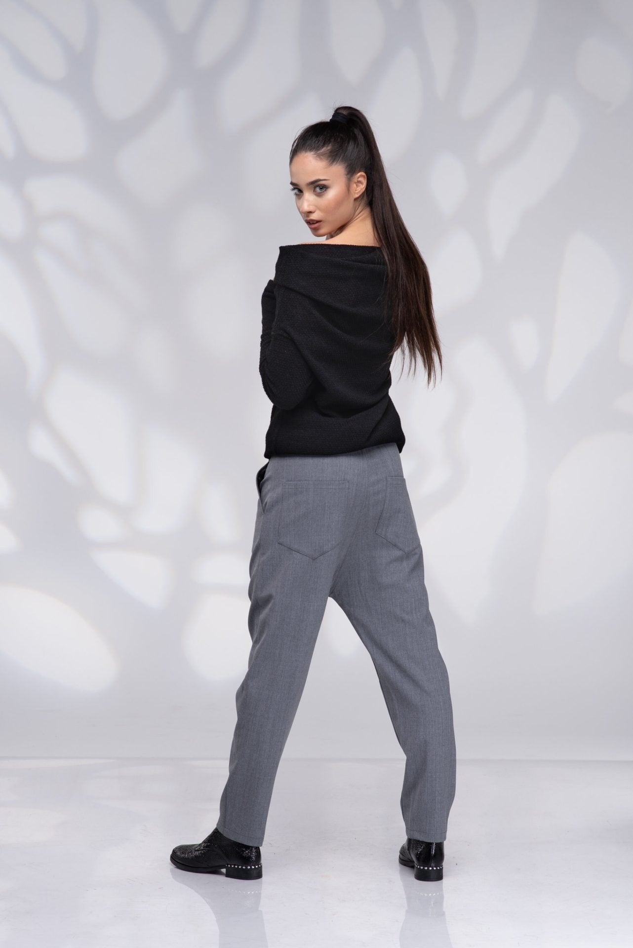 Gray Wool Harem Drop Crotch Winter Baggy Pants