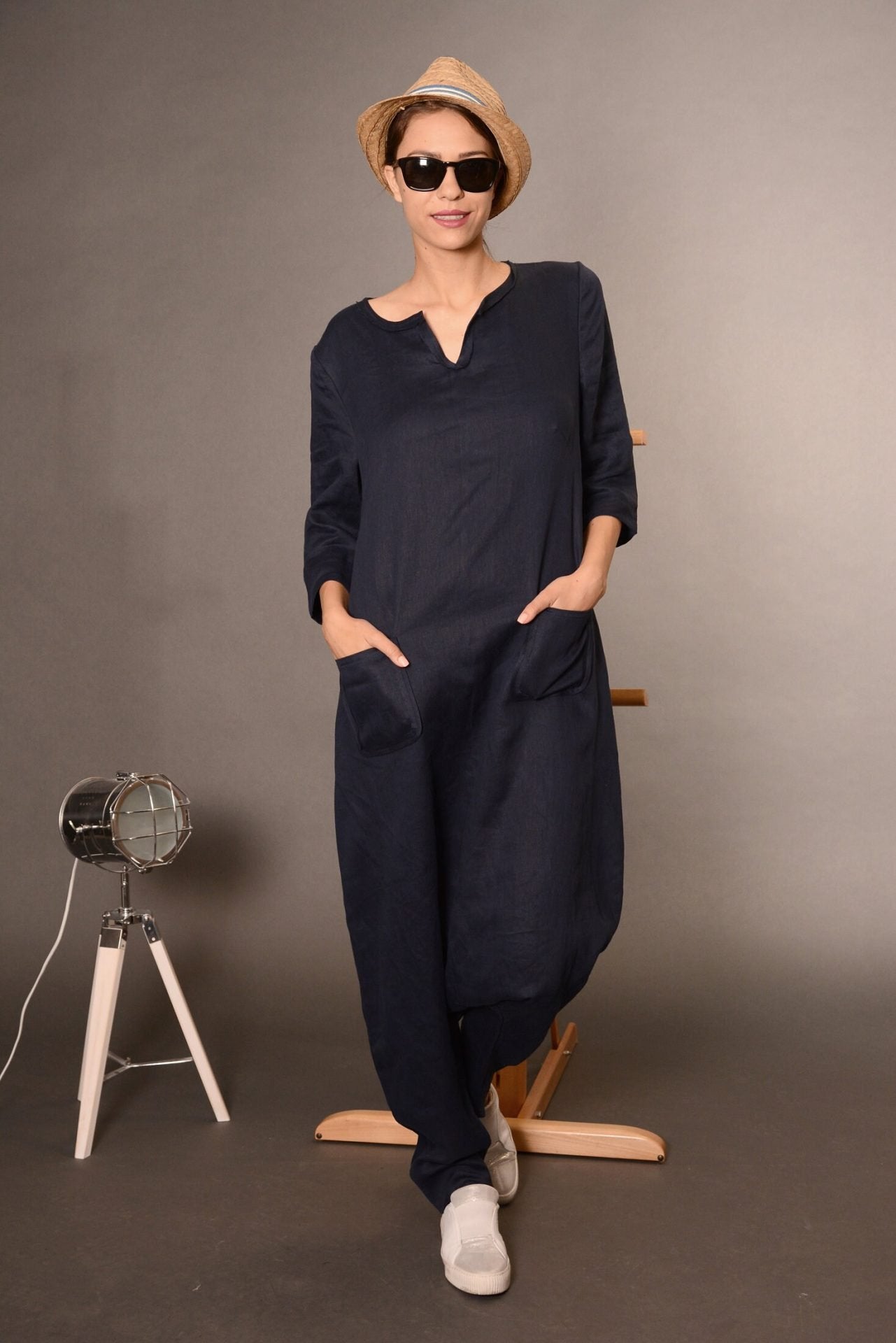 Harem Linen Oversized Wide Leg Romper