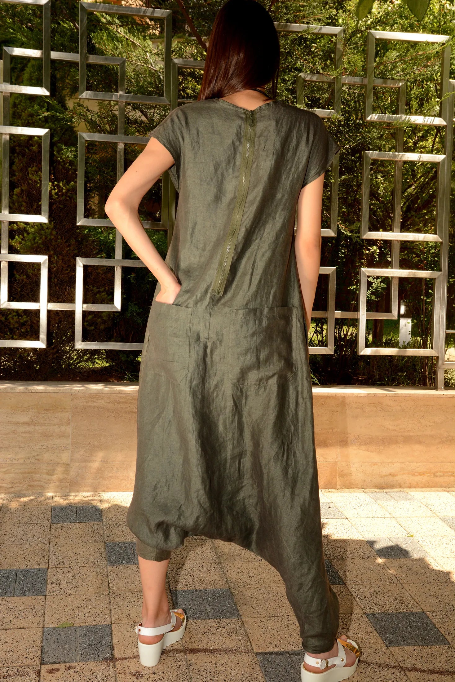 Linen Harem Plus Size Drop Crotch Jumpsuit-Danellys-4.webp