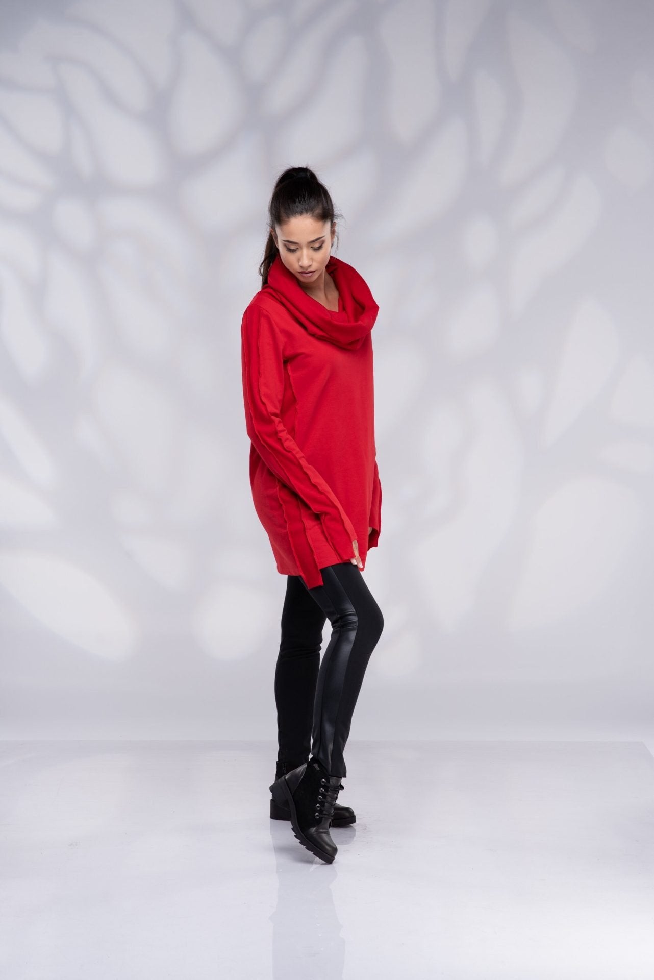 Cowl Neck Loose Loungewear Pixie Hoodie Sweatshirt with Thumb Hole