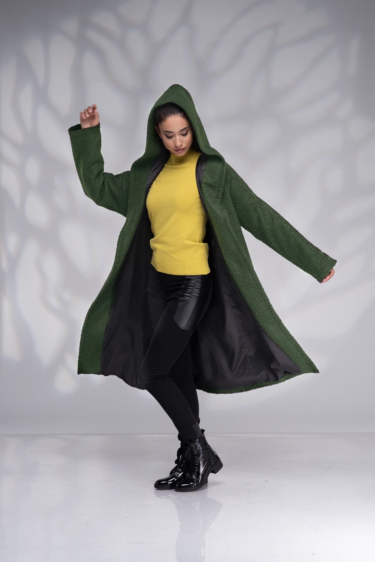 Wool Winter Coat Hooded Plus Size