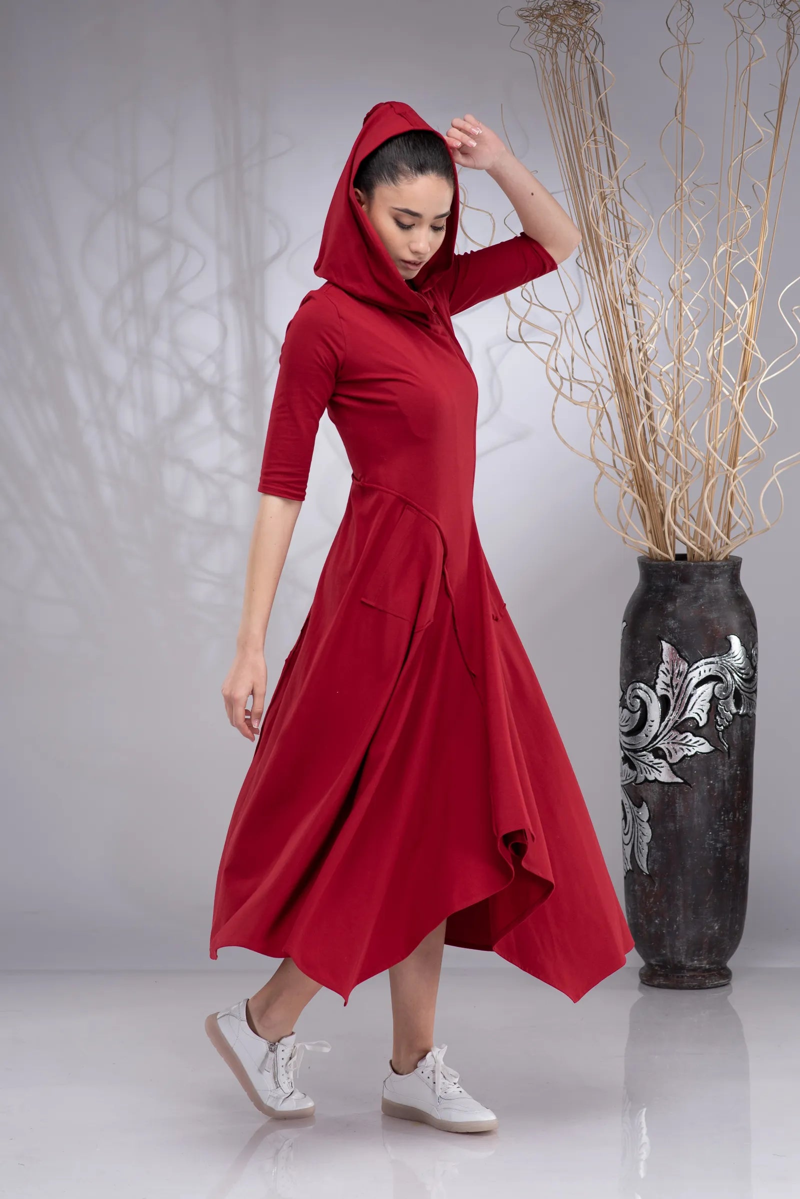 Maxi Hooded Elven Fairy Asymmetrical Dress-Danellys-4.webp