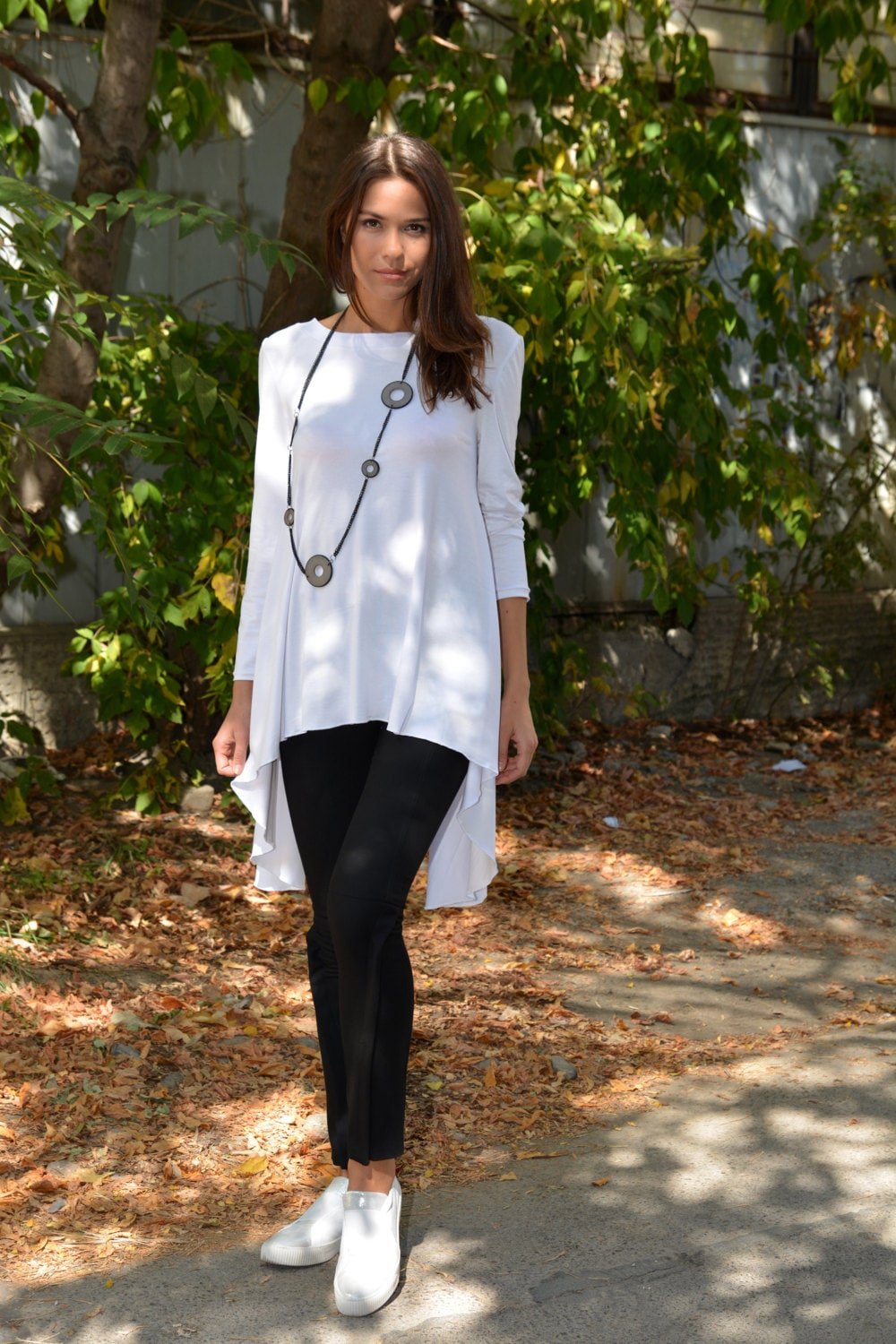 Oversized White Loose Long Sleeve White Tunic Top