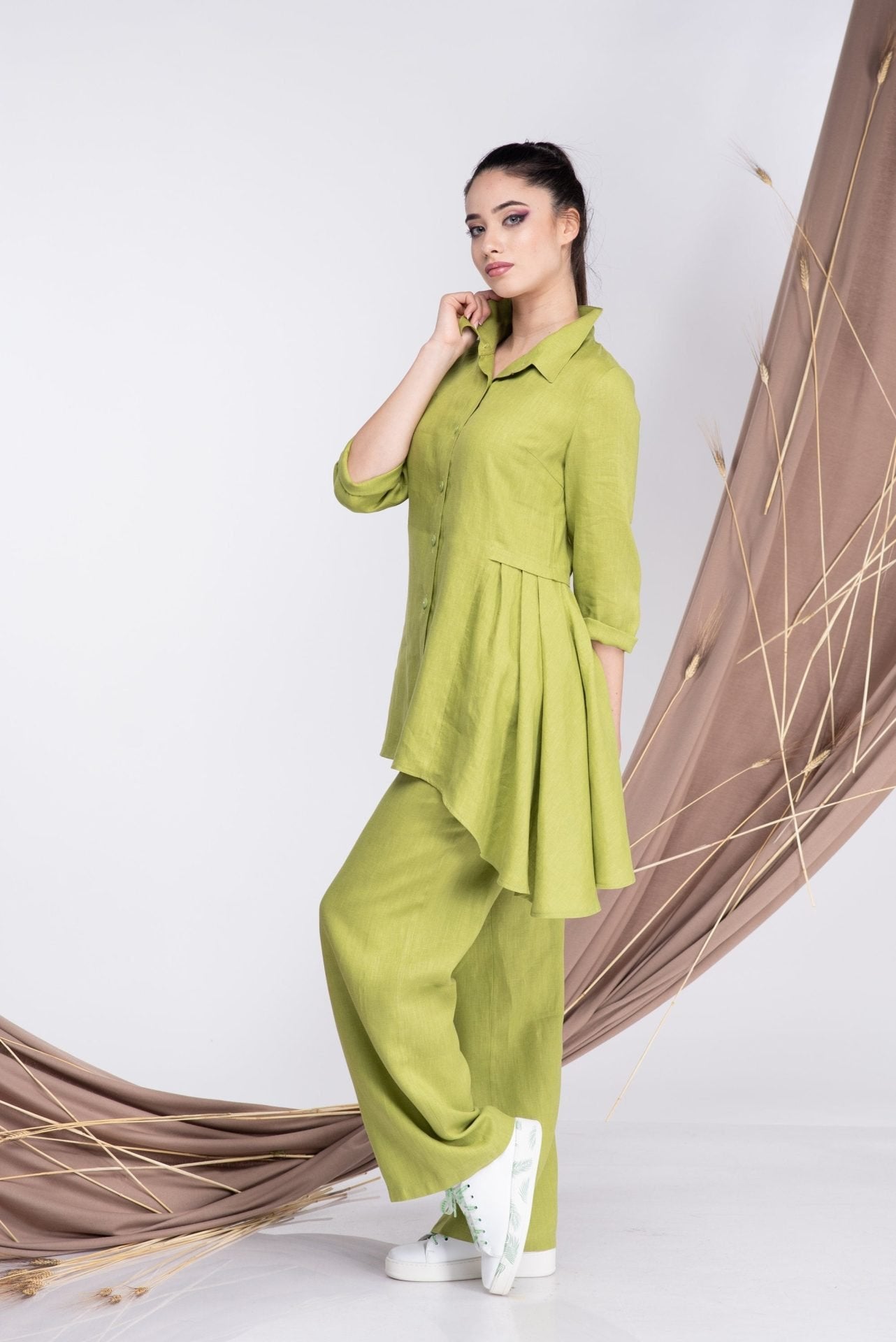 Two Piece Linen Outfit Linen Maxi Tunic and Linen Pants