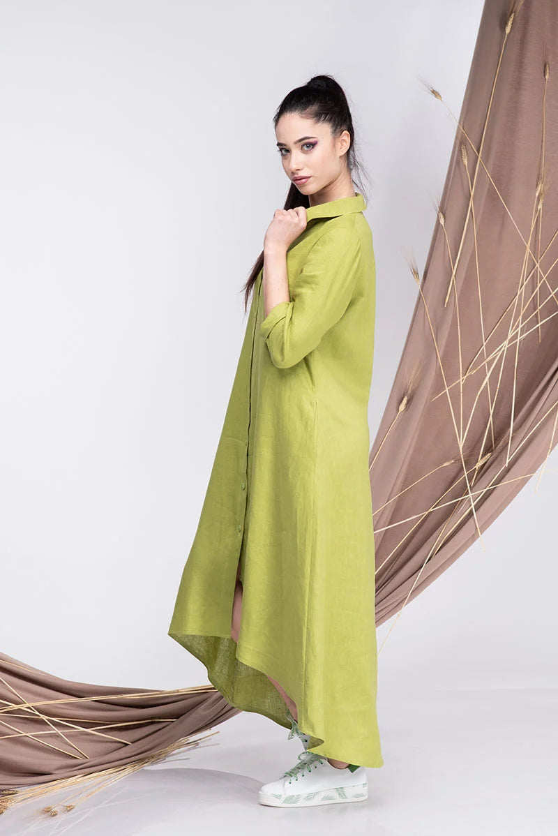 Lime Green High Low Button Down Dress