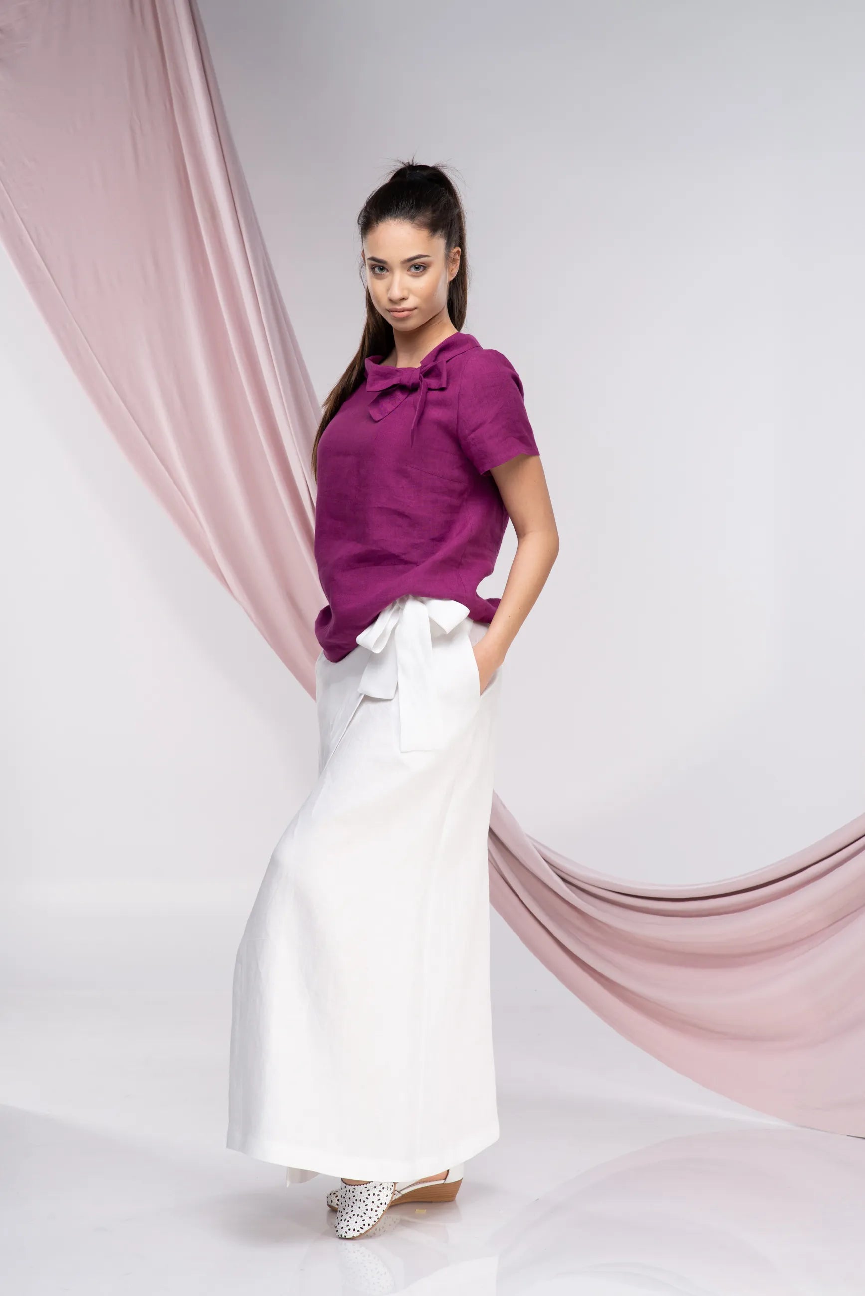 Purple Linen Short Sleeve Elegant Top-Danellys-2.webp