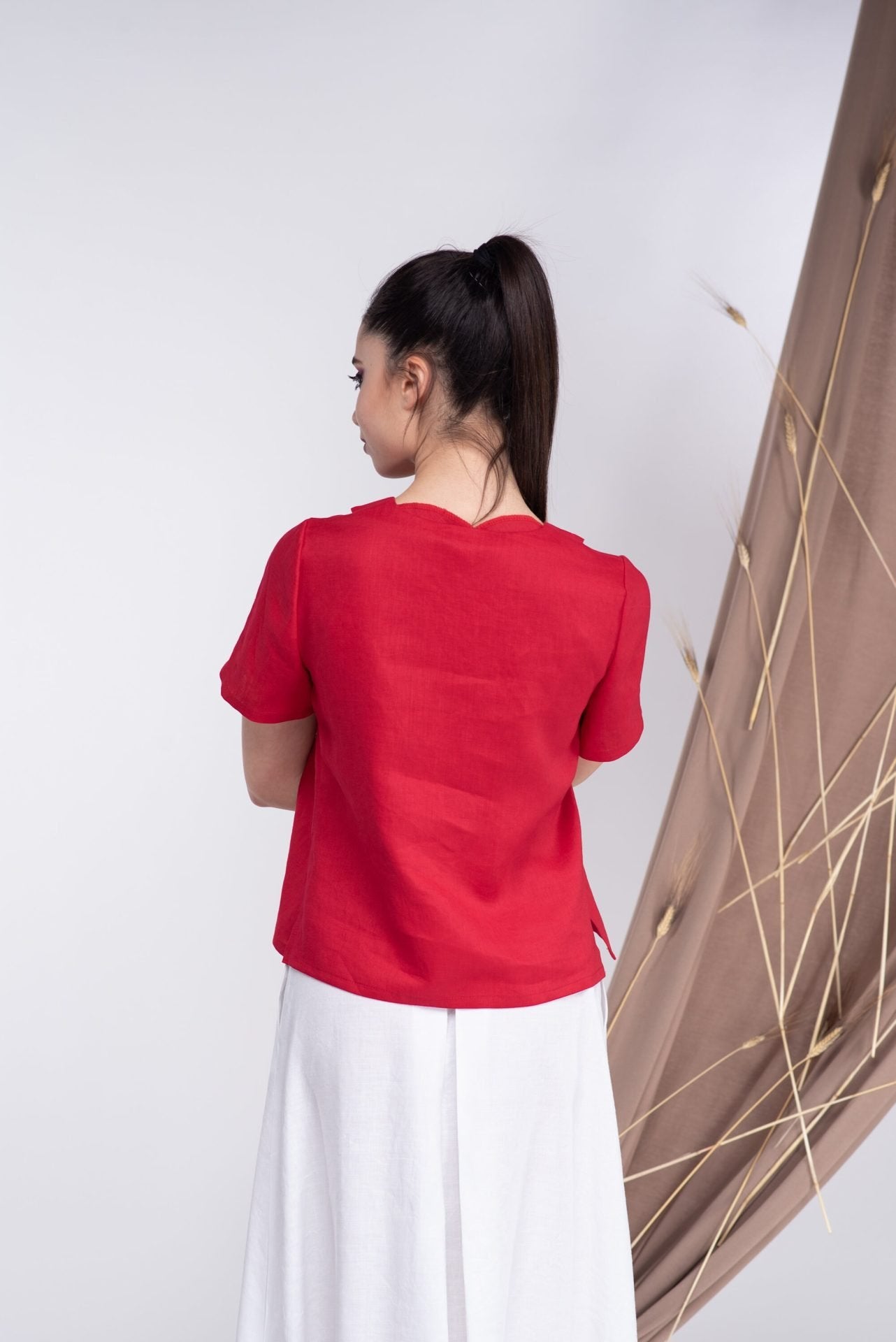 Linen Red Basic Blouse