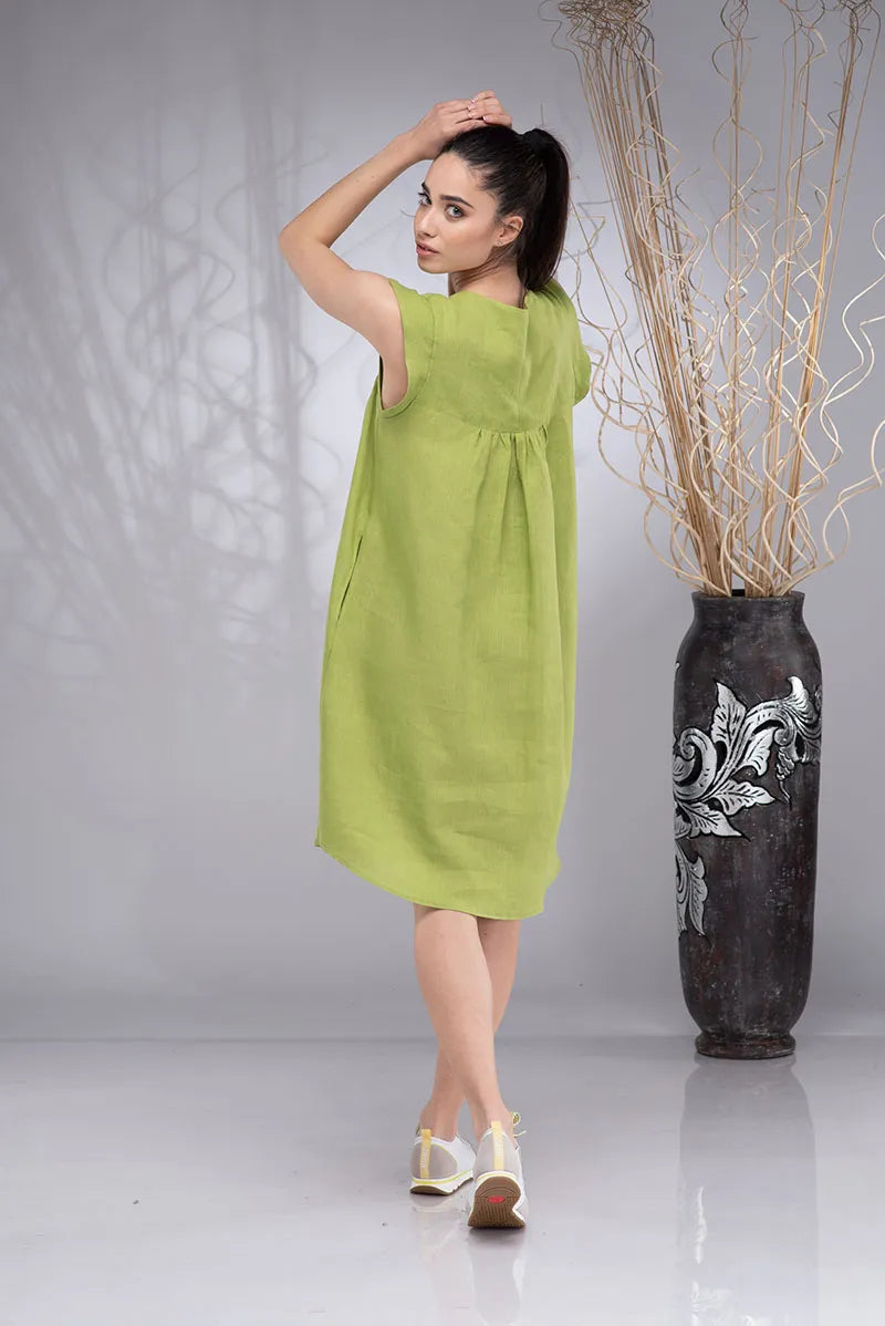 Summer Linen Boho Shirt Dress - Sleeveless Knee-Length Tunic