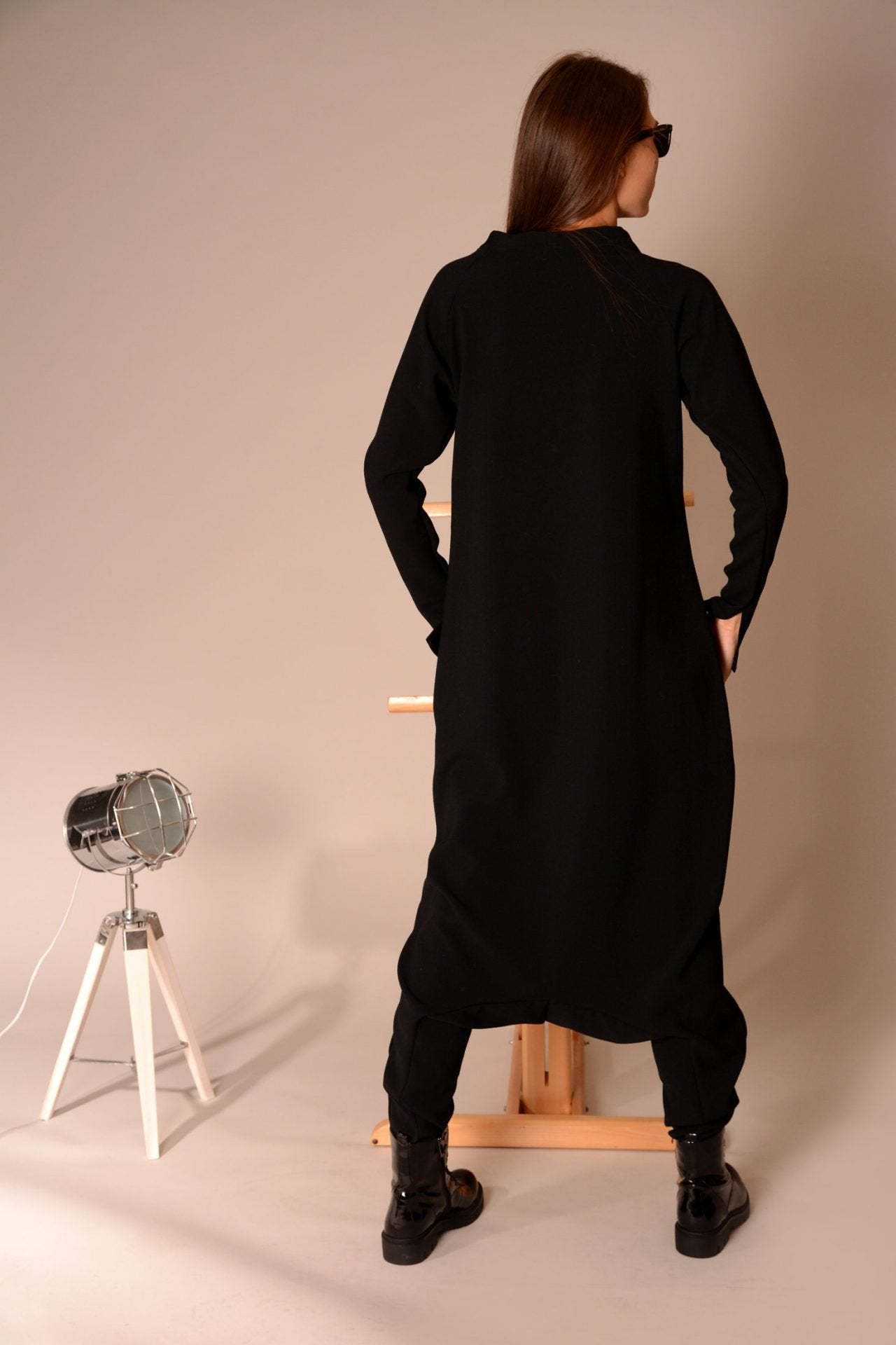 Black Boho Drop Crotch Plus Size Harem Overall