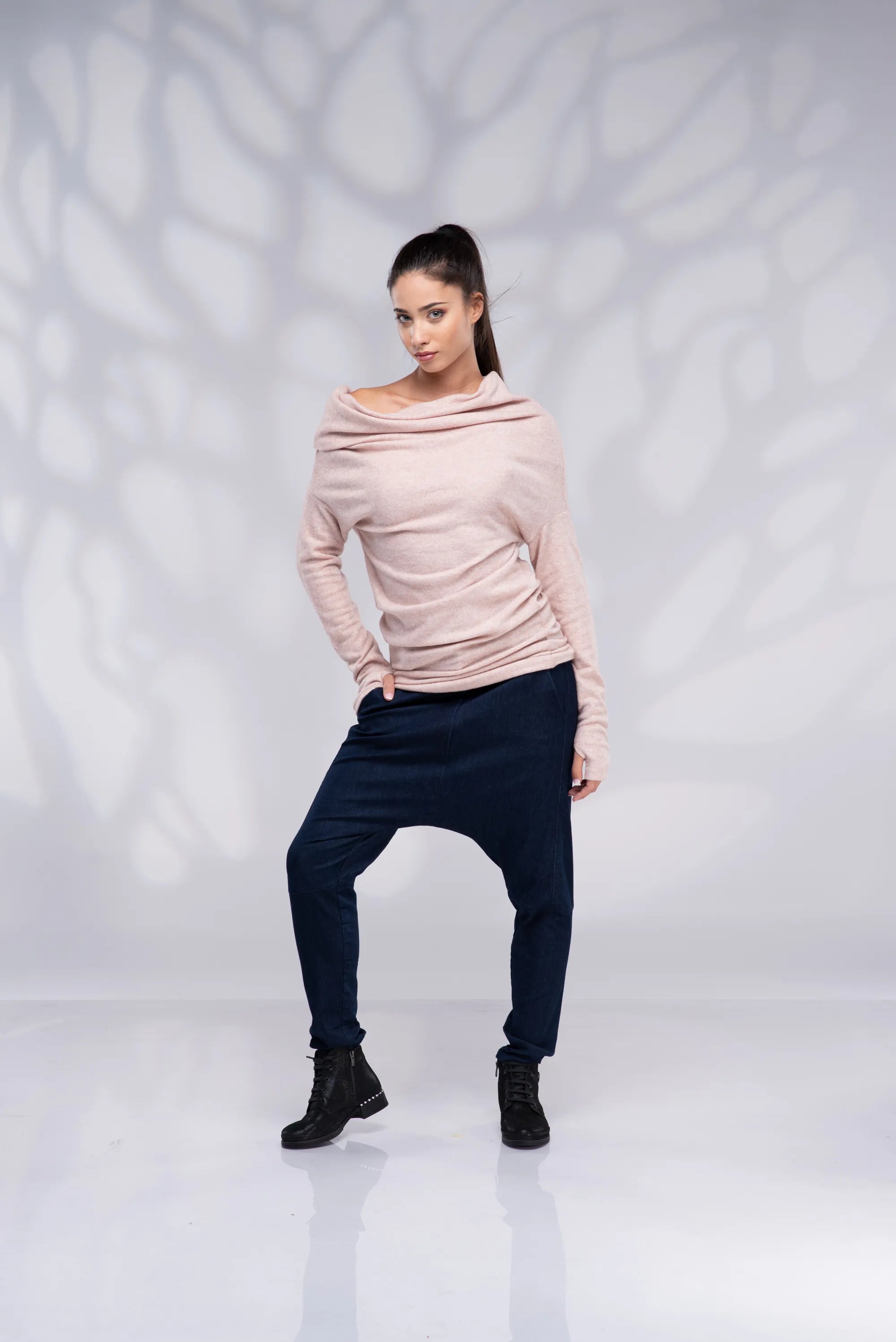 Off Shoulder Pearl Pink Sweater-Danellys.webp