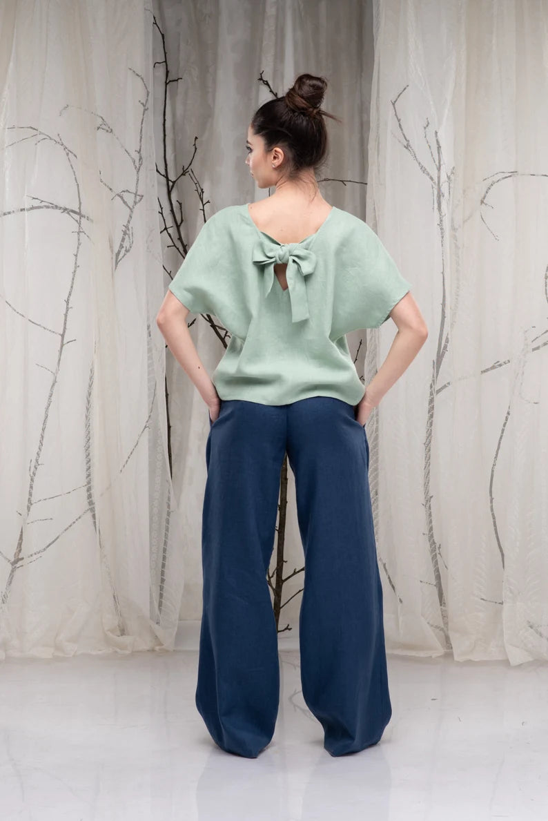 Linen Wide Leg Casual Summer Pants with Elastic Waist-Danellys-2.webp