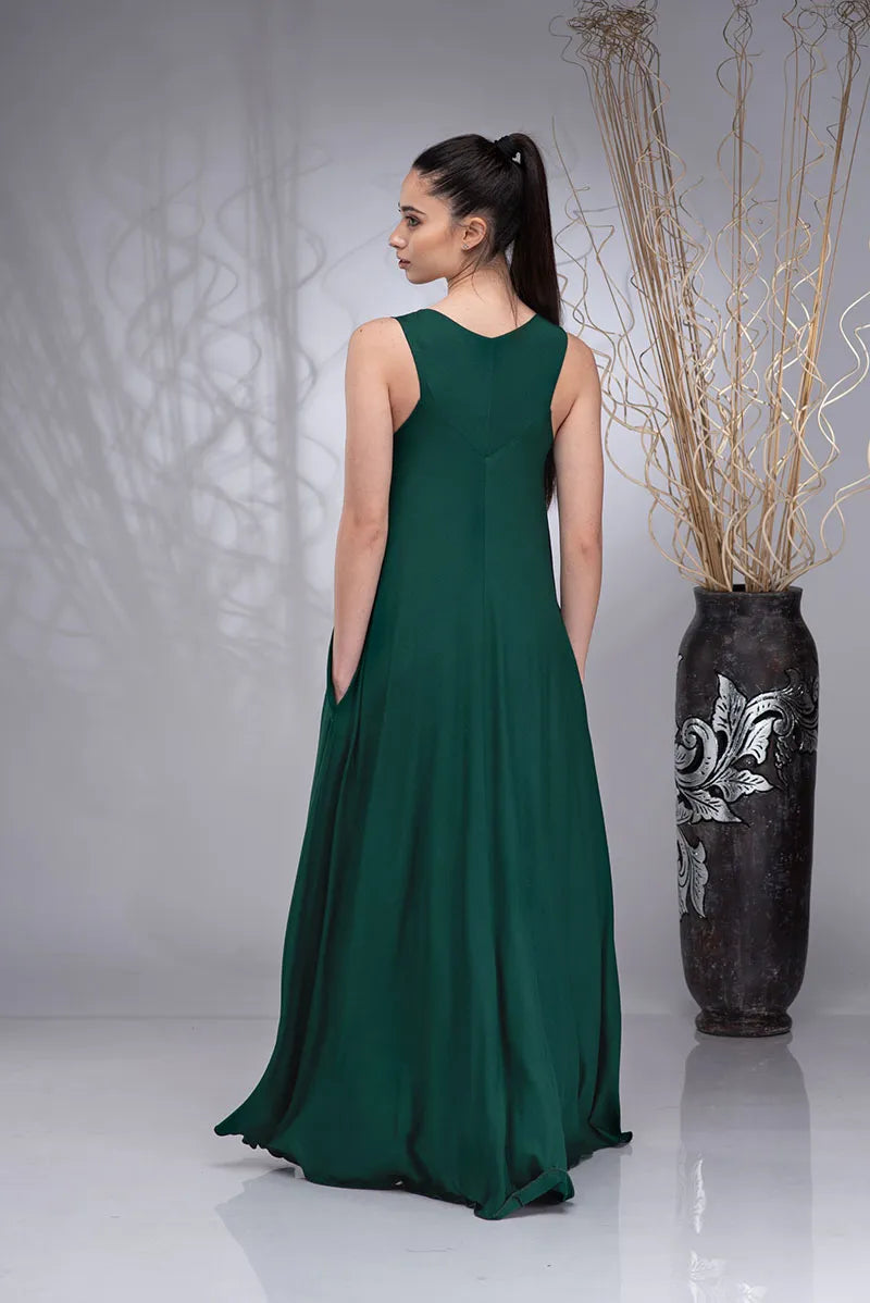 Green Maxi Summer Plus Size Kaftan Boho Dress with Long Sleeveless