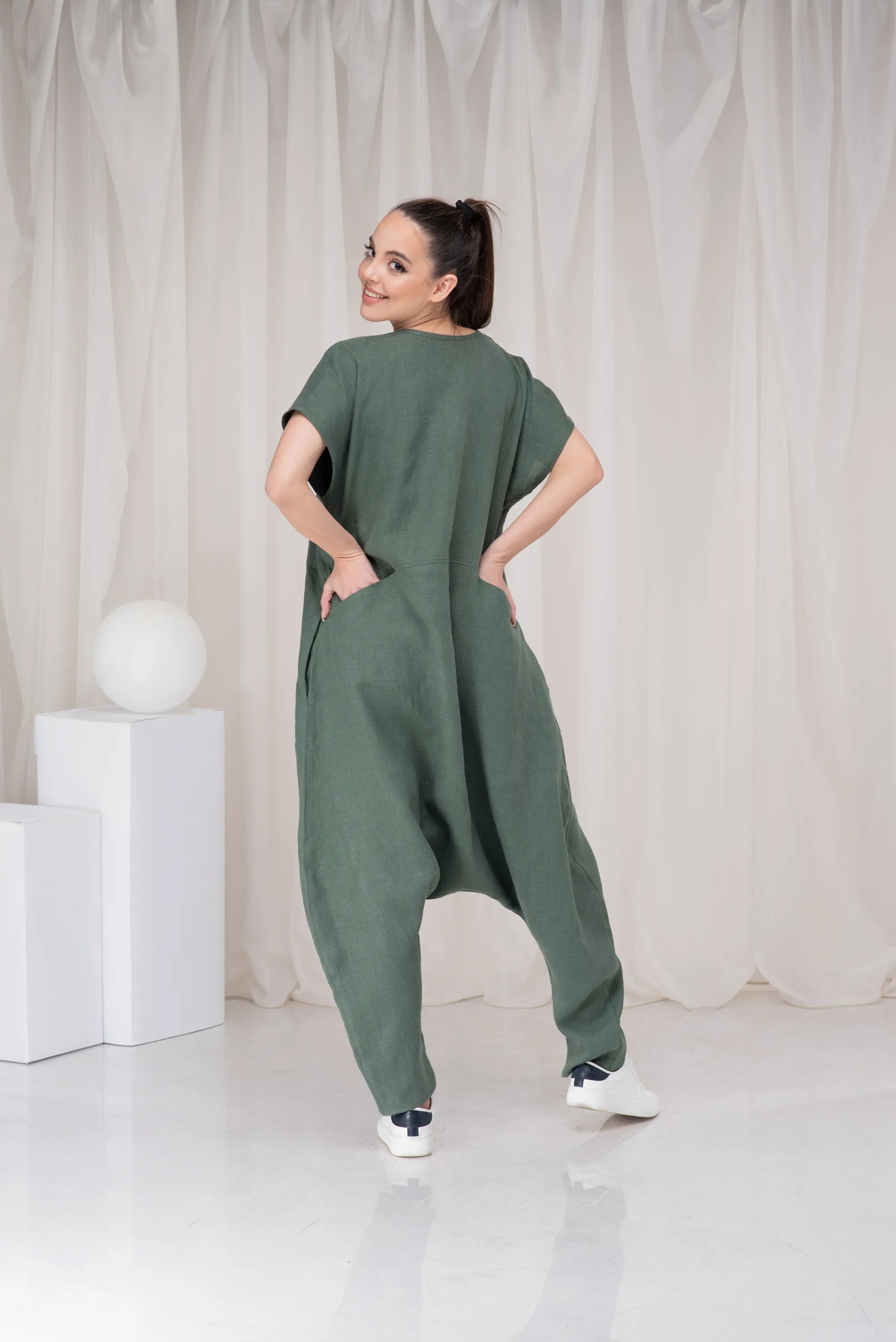 Linen Oversized Harem Wide Leg Loose Jumpsuit-Danellys-3.webp