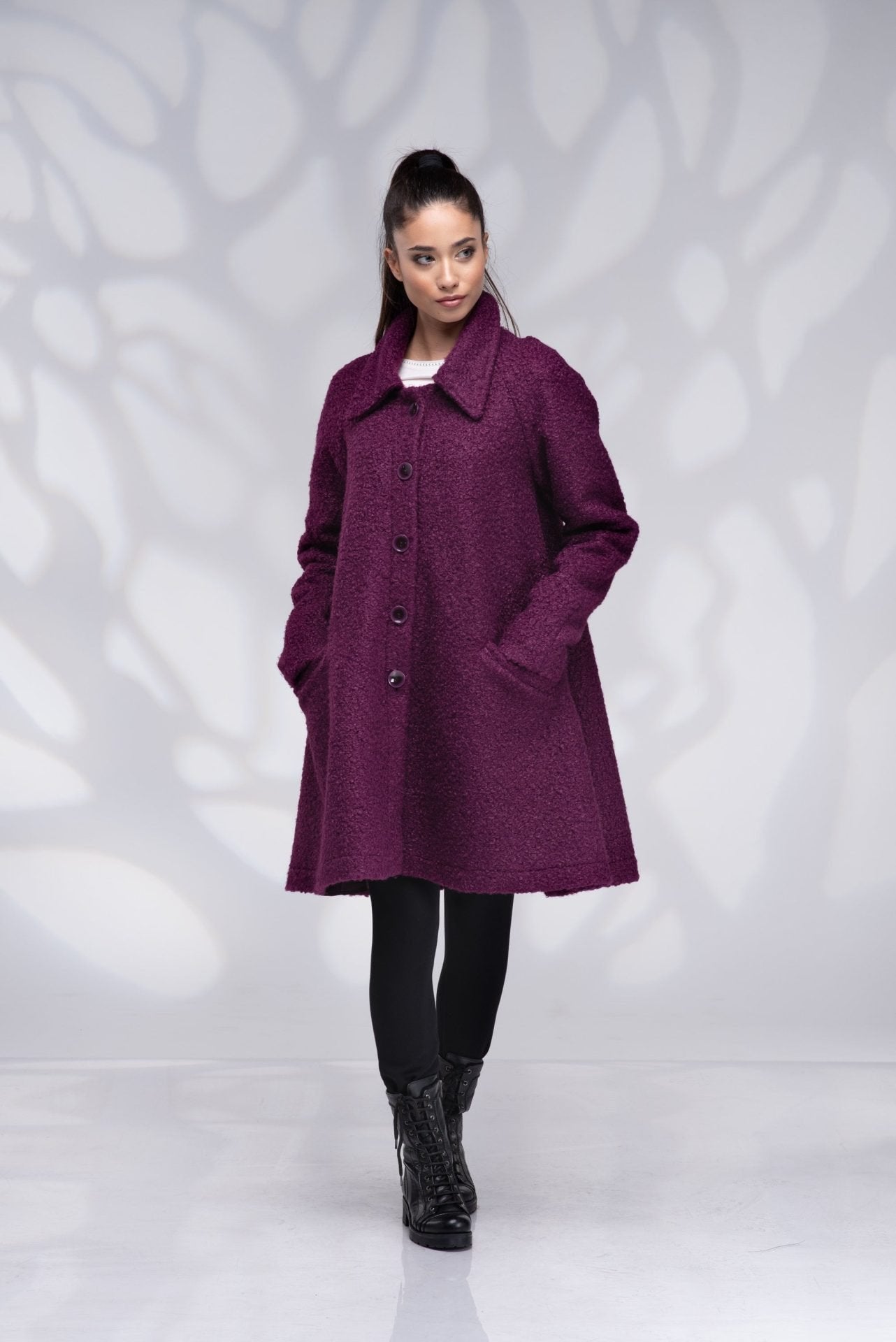 Wool Swing Plus Size Short A-Line Burnt Orange Coat