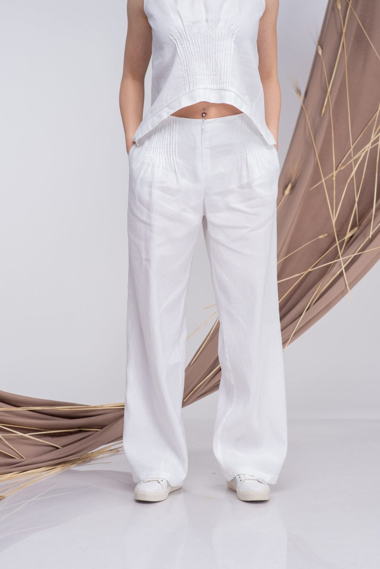 White Linen Wide-Leg Pants