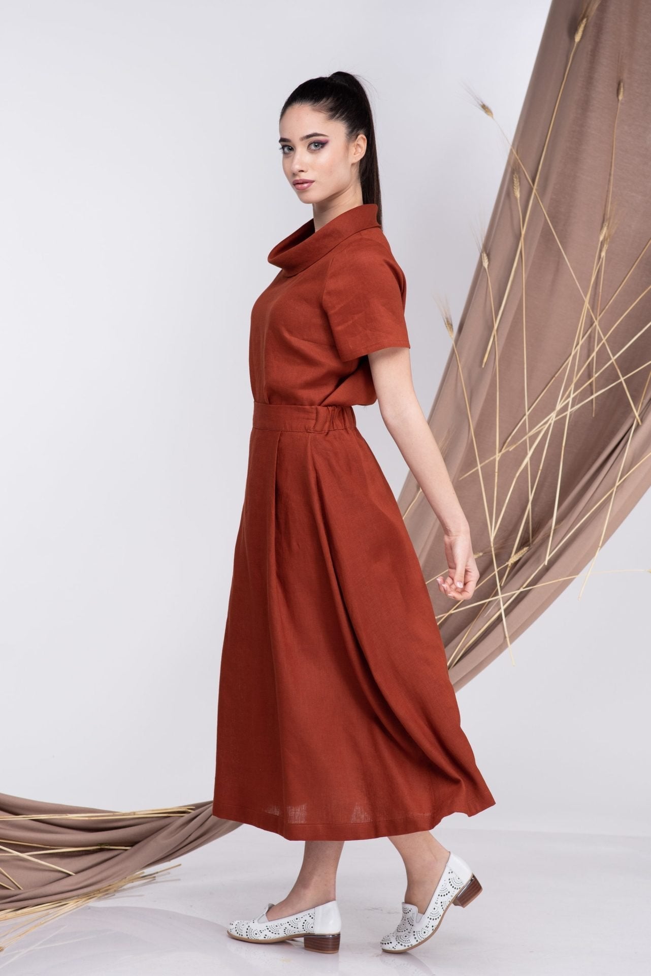 Two Piece Linen Set Linen Skirt and Linen Dress