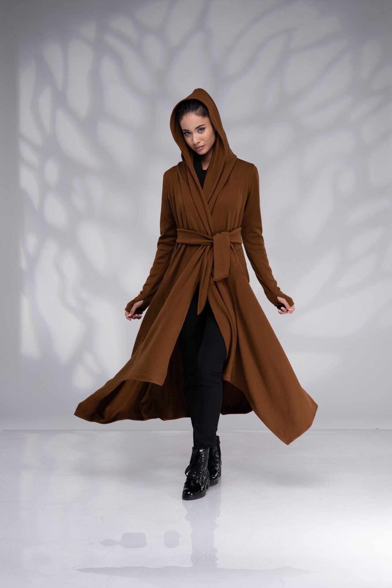 Long Cardigan Cloak with Hood Maxi Duster Sweater Coat