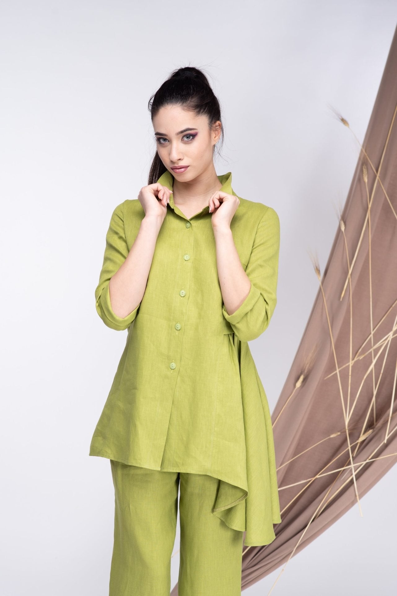 Two Piece Linen Outfit Linen Maxi Tunic and Linen Pants