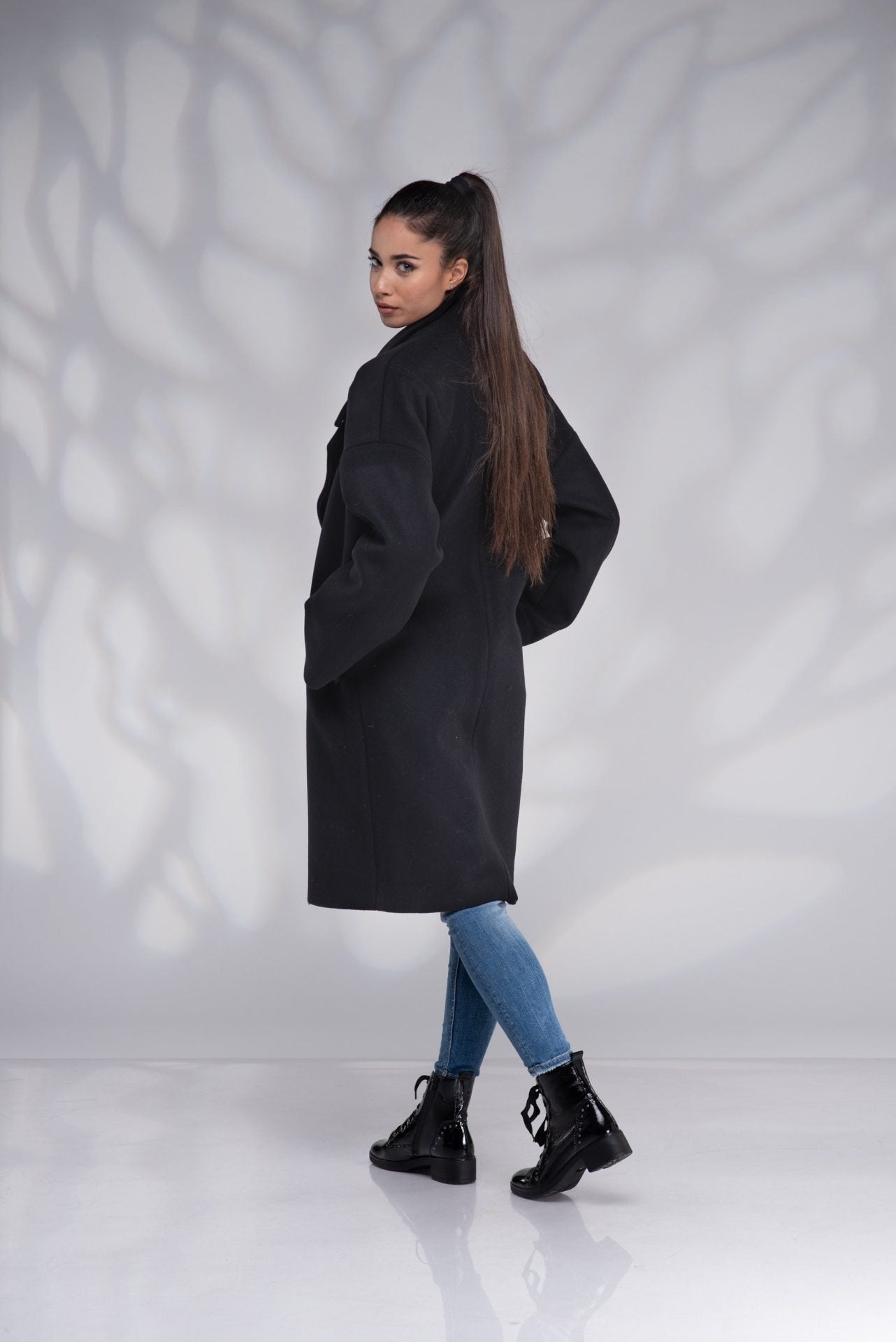 Oversized Wool Black Short Knee Length Winter Coat