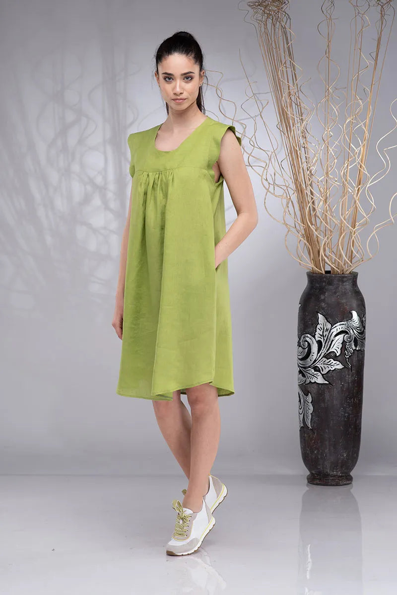 Summer Linen Boho Shirt Dress - Sleeveless Knee-Length Tunic
